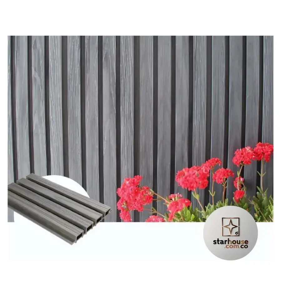 Panel 3D WPC para exterior resistente a la humedad en fachada moderna