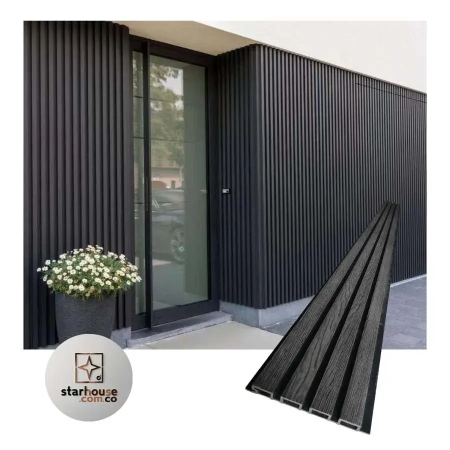 Panel 3D WPC para exterior resistente a la humedad en fachada moderna