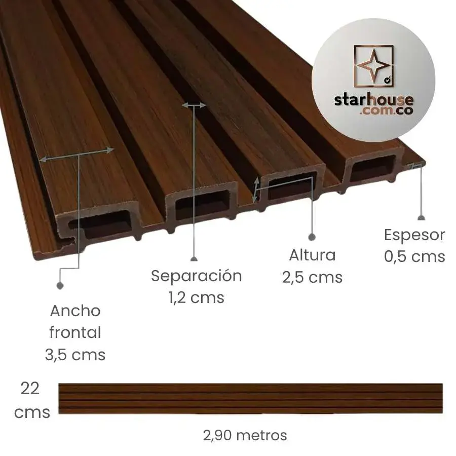 Panel WPC exterior instalado en fachada residencial Colombia