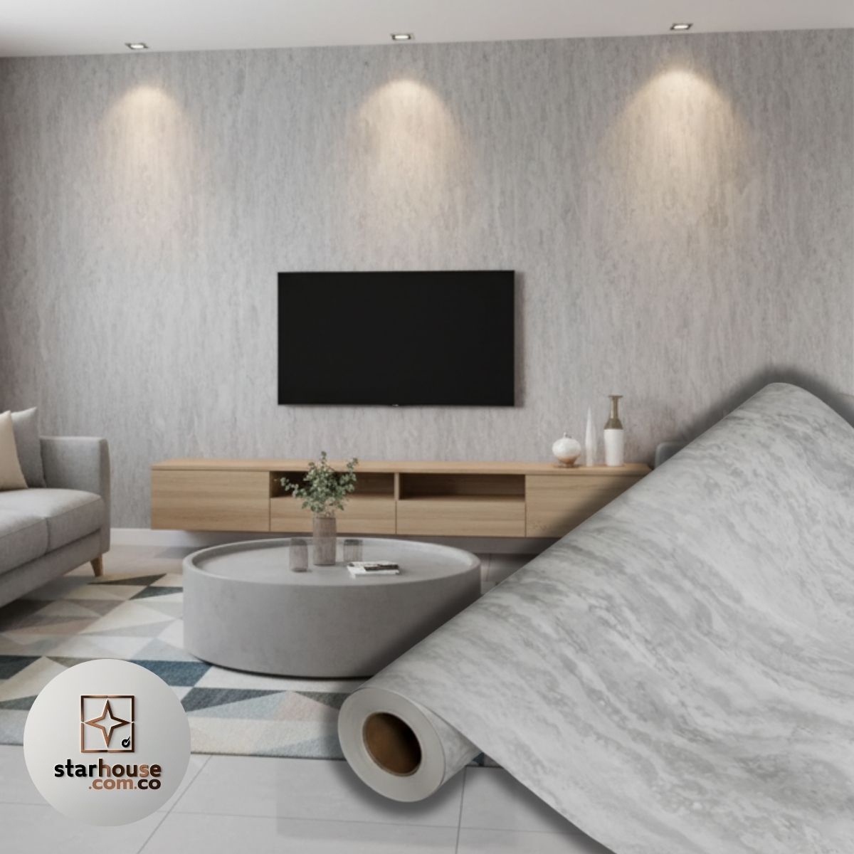 Vinilo Adhesivo Madera, marmol, microcemento 120 cms  ancho - Imagen 1