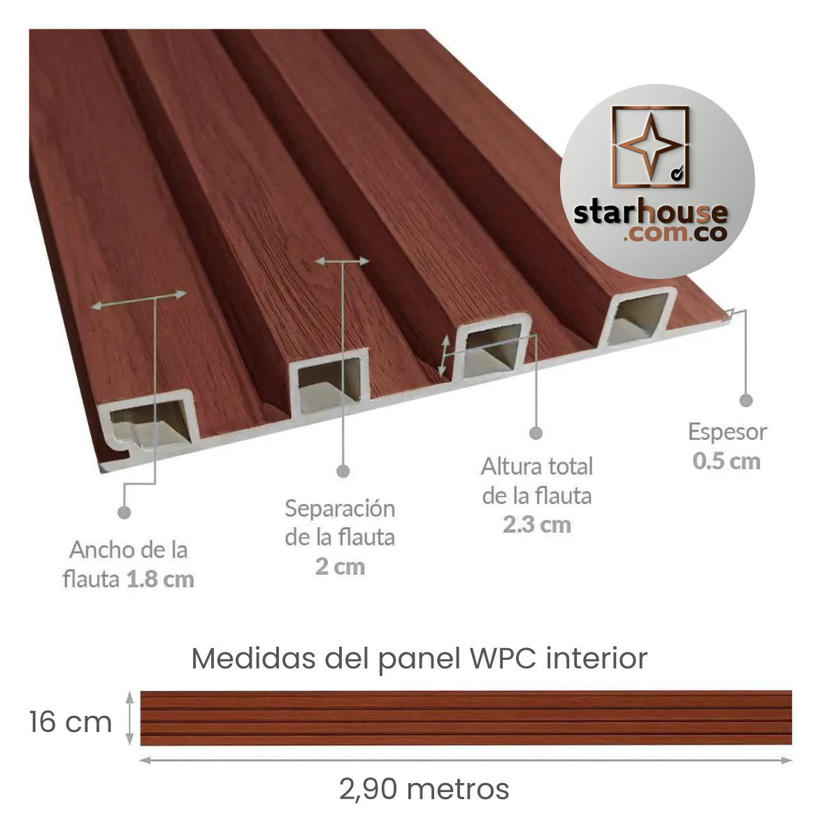 Panel WPC Interior - Panel Ripado 16 cms x 2.90 mts - Imagen 2