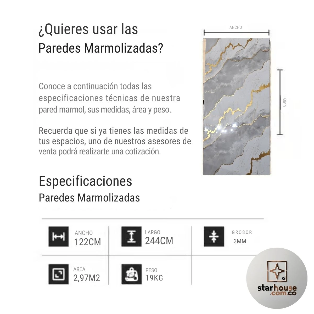 Lámina Marmolizada -  Panel UV mármol 1.22 mts x 2.44 mts - Imagen 4