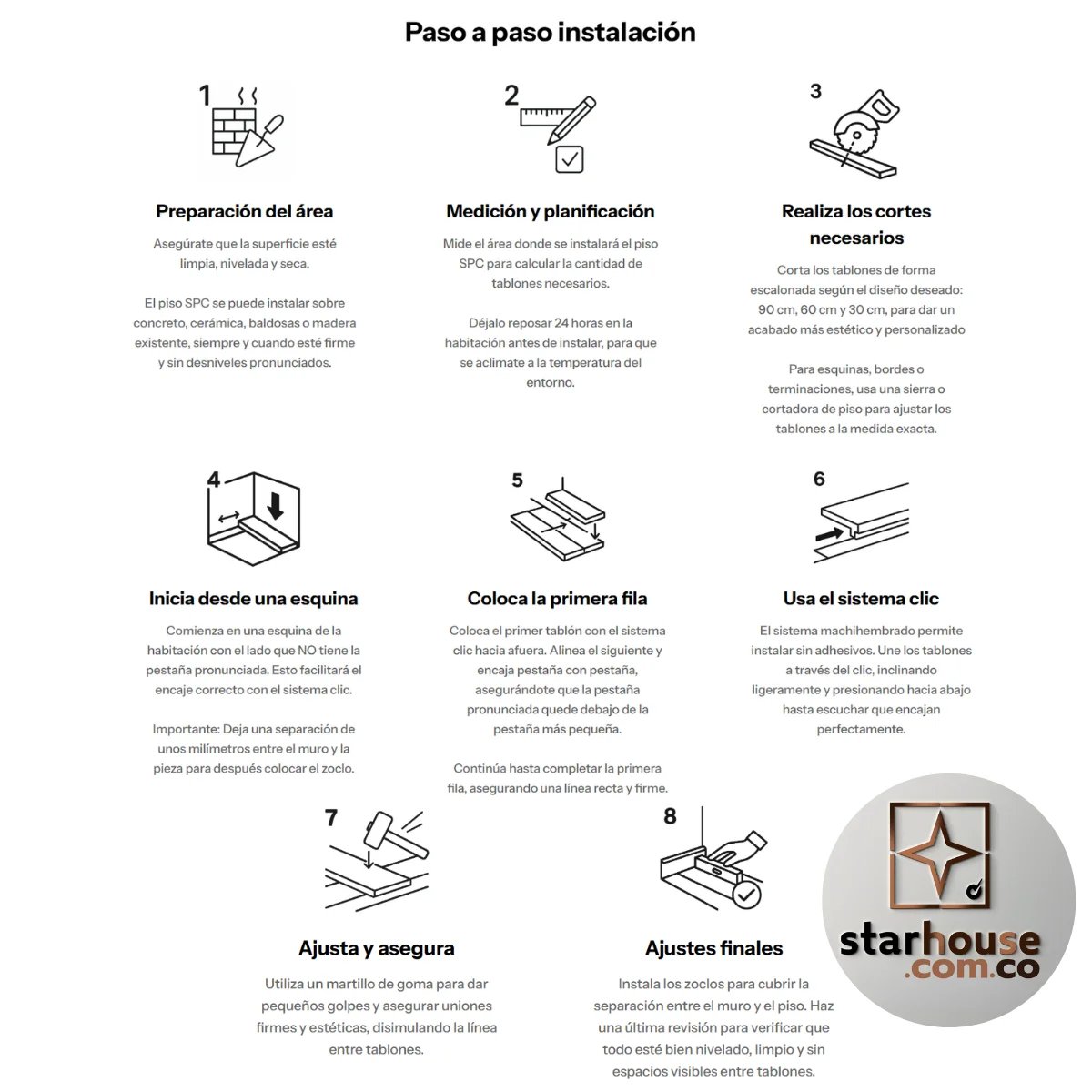 Piso SPC click 4mm acabado roble natural resistente al agua — Starhouse