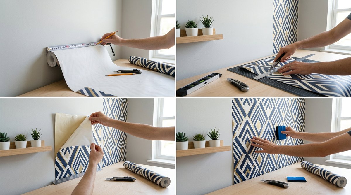 Dónde comprar Papel tapiz adhesivo: DIY guide. Measure, cut, peel & stick wallpaper for a smooth, bubble-free finish.