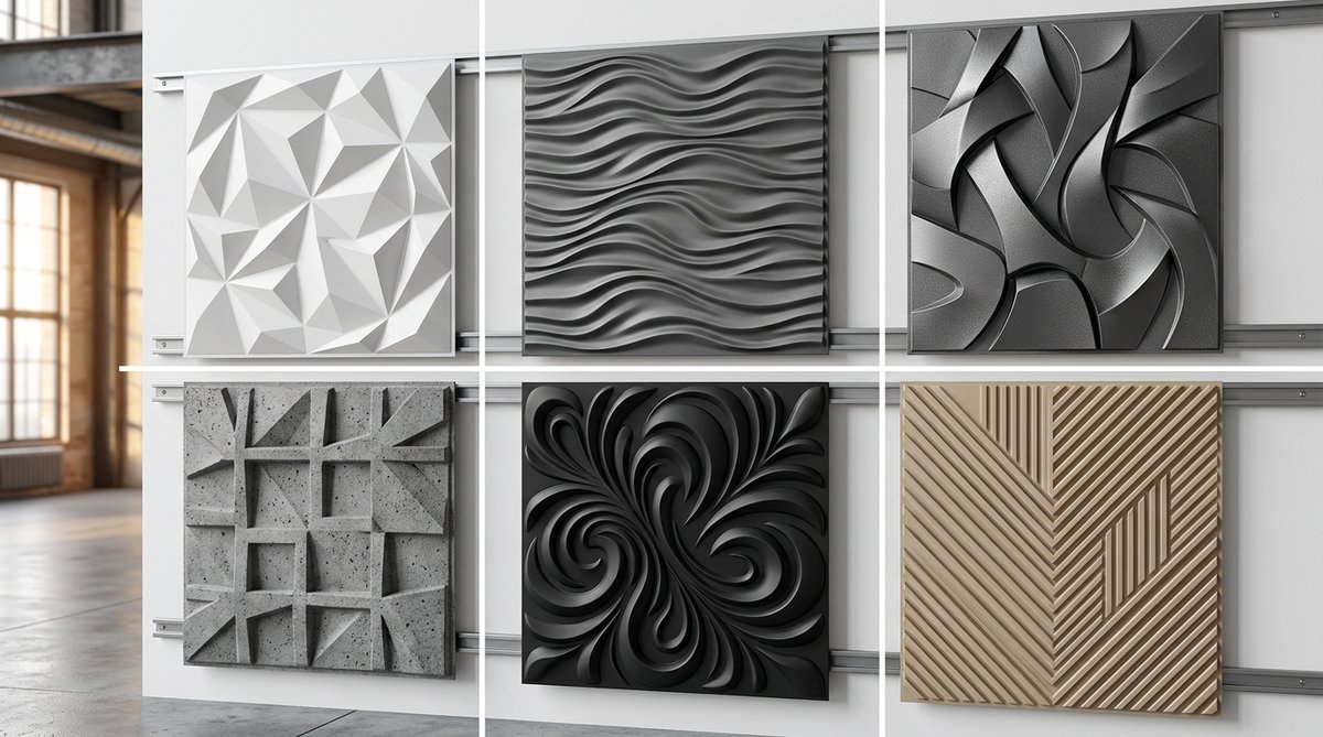 Panel 3D PVC industrial para paredes: Geometric, organic & abstract designs for modern industrial spaces.