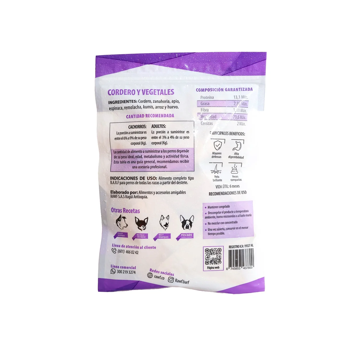 BARF Perro Cordero Vegetales | 500g Natural - Imagen 2