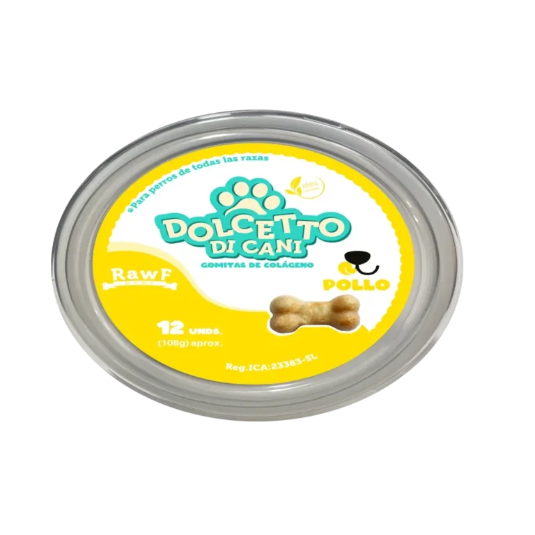 snack húmedo perro Dolcetto sabor Pollo con colágeno, 108g de Rawf para articulaciones sanas