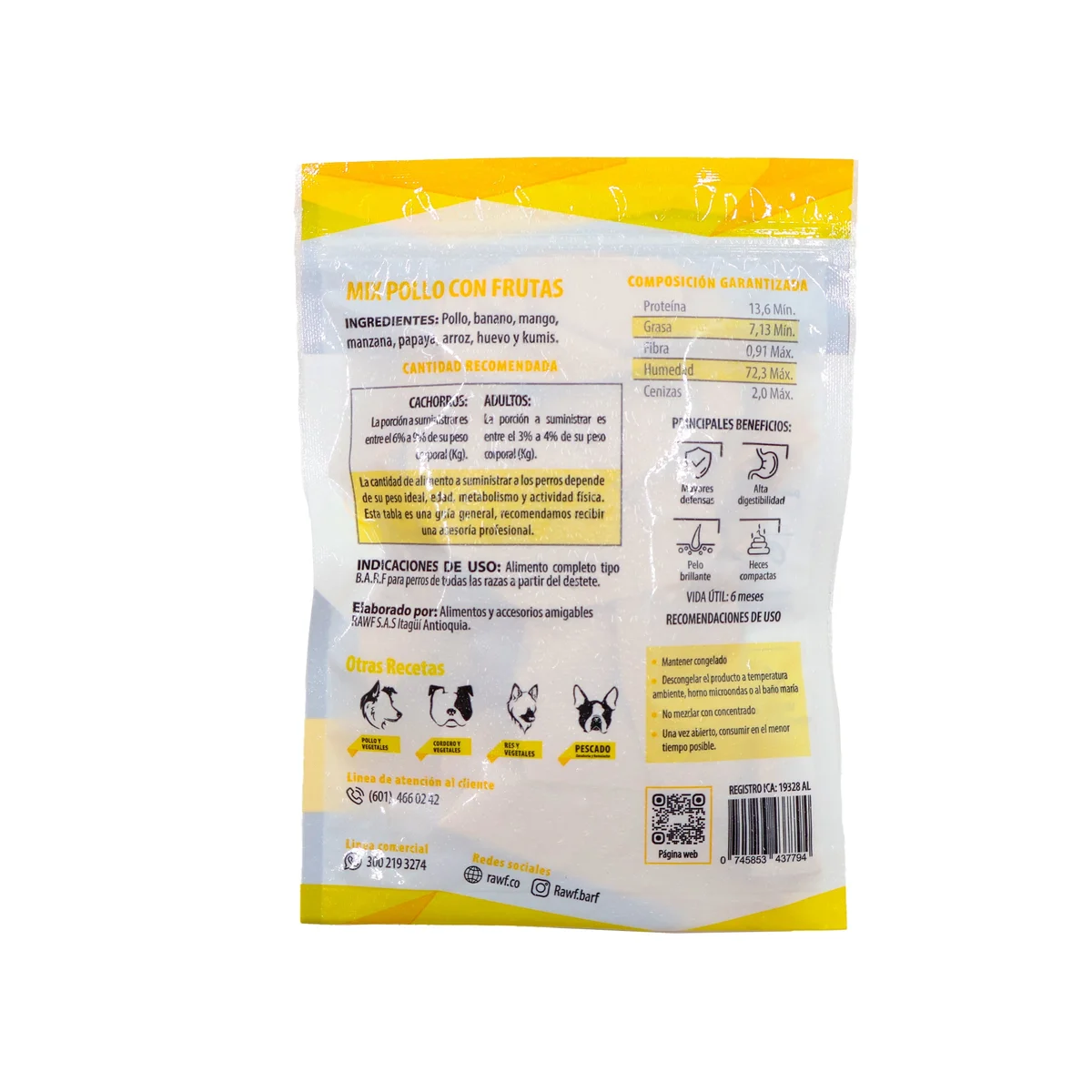 Alimento BARF perro pollo fruta | 500g natural - Imagen 2