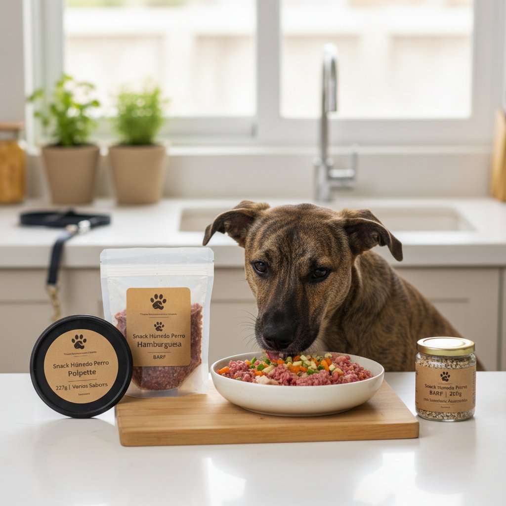 perro comiendo barf — alimento natural para mascotas en Colombia