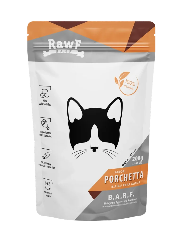 Alimento BARF gato porcheta con ingredientes naturales Rawf.co para dieta felina
