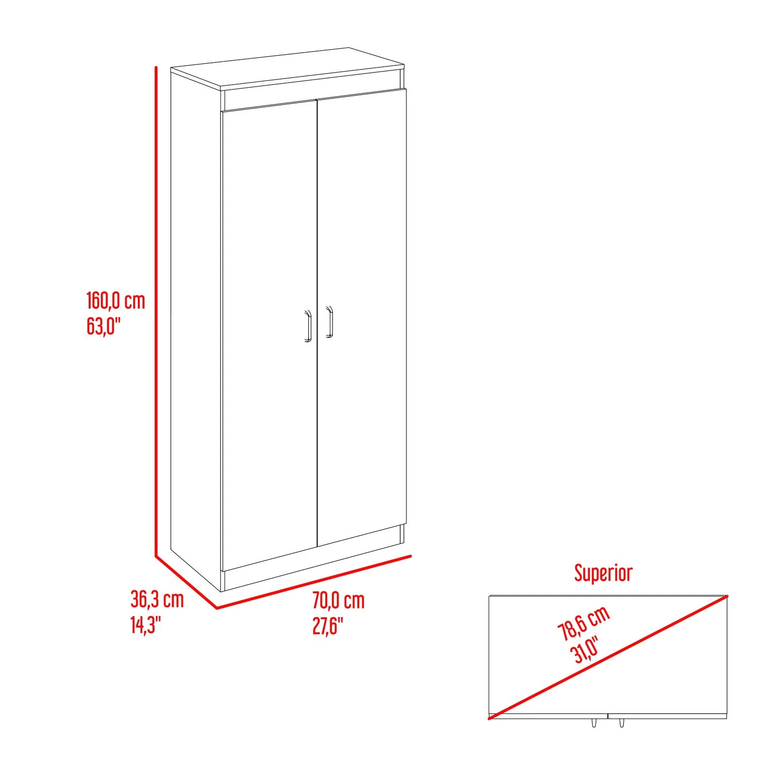 Mueble Alacena Varese 160X70X36 RTA Fresno Eu Blanco - Imagen 6