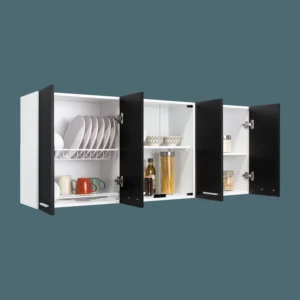 Gabinete Superior Cocina 150 Vidrio RTA Blanco + Wengue
