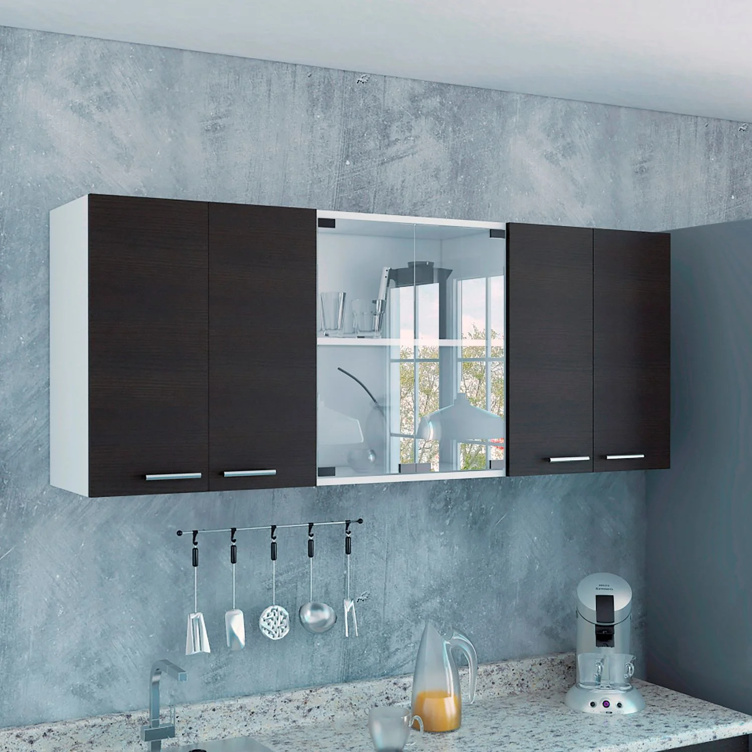 Gabinete Superior Cocina 150 Vidrio RTA Blanco + Wengue - Imagen 3