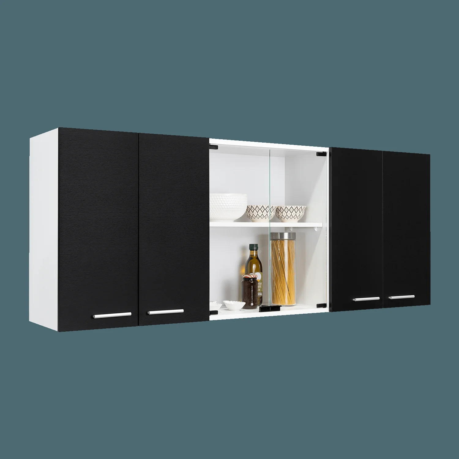 Gabinete Superior Cocina 150 Vidrio RTA Blanco + Wengue - Imagen 4