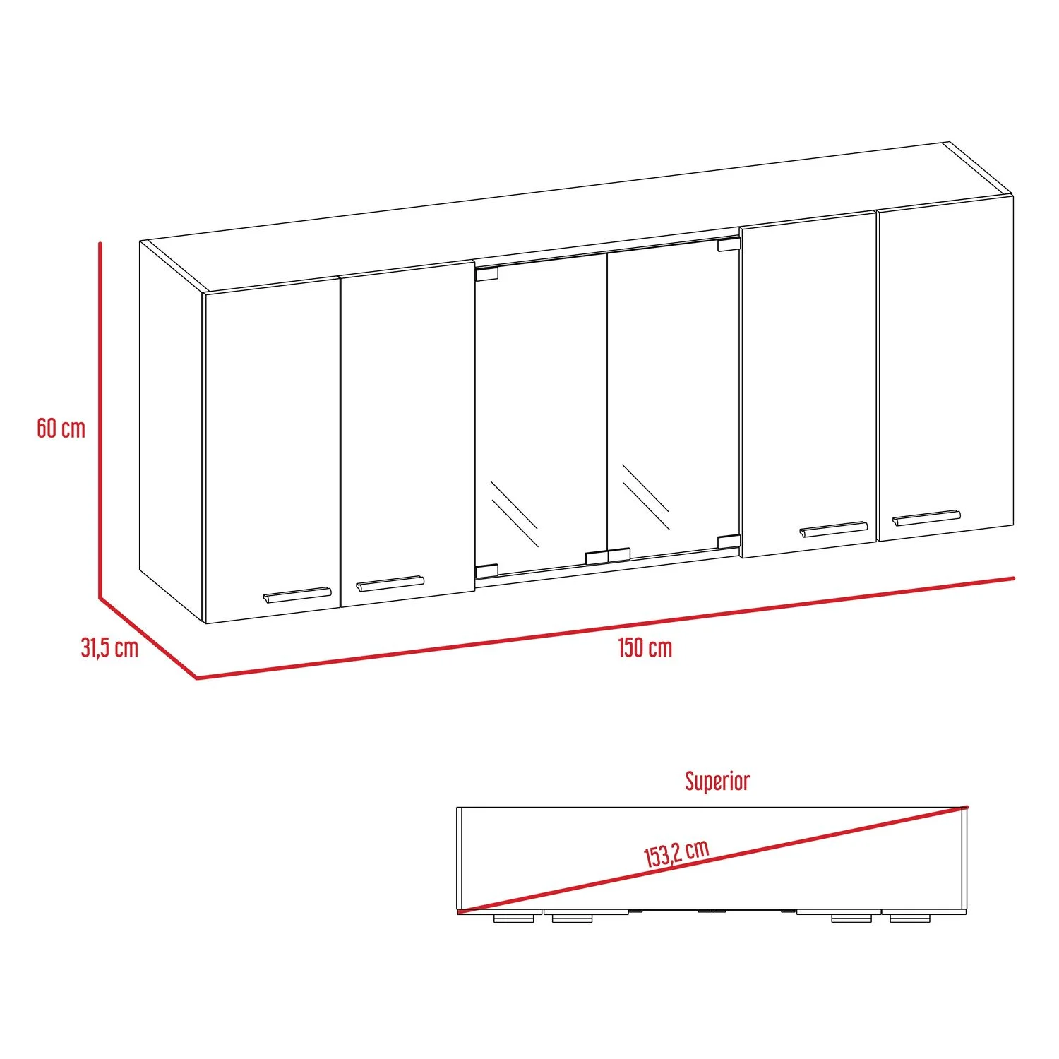 Gabinete Superior Cocina 150 Vidrio RTA Blanco + Wengue - Imagen 8