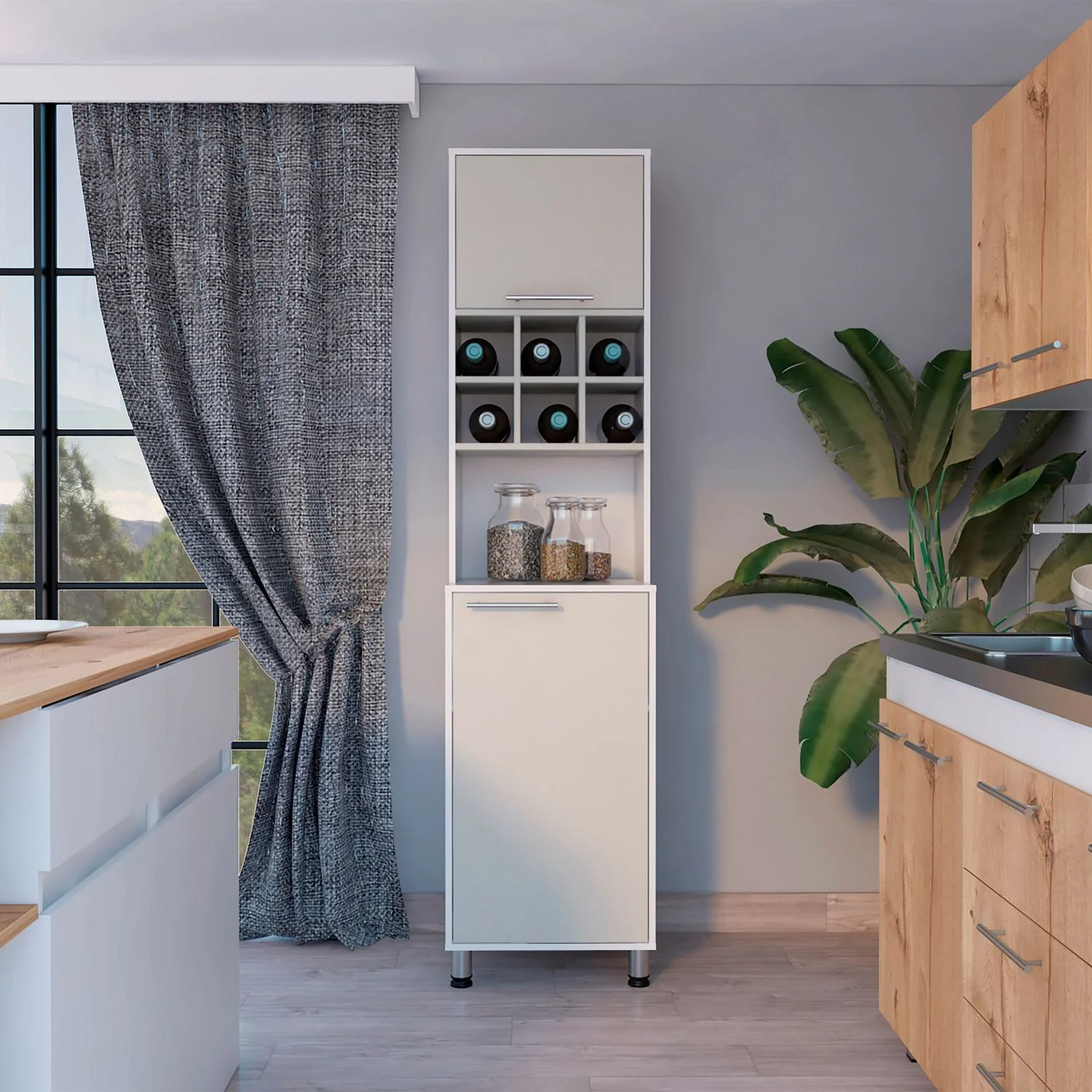 Mueble Alacena Attica 204x50x49 RTA Blanco Mqz + Capri - Imagen 2