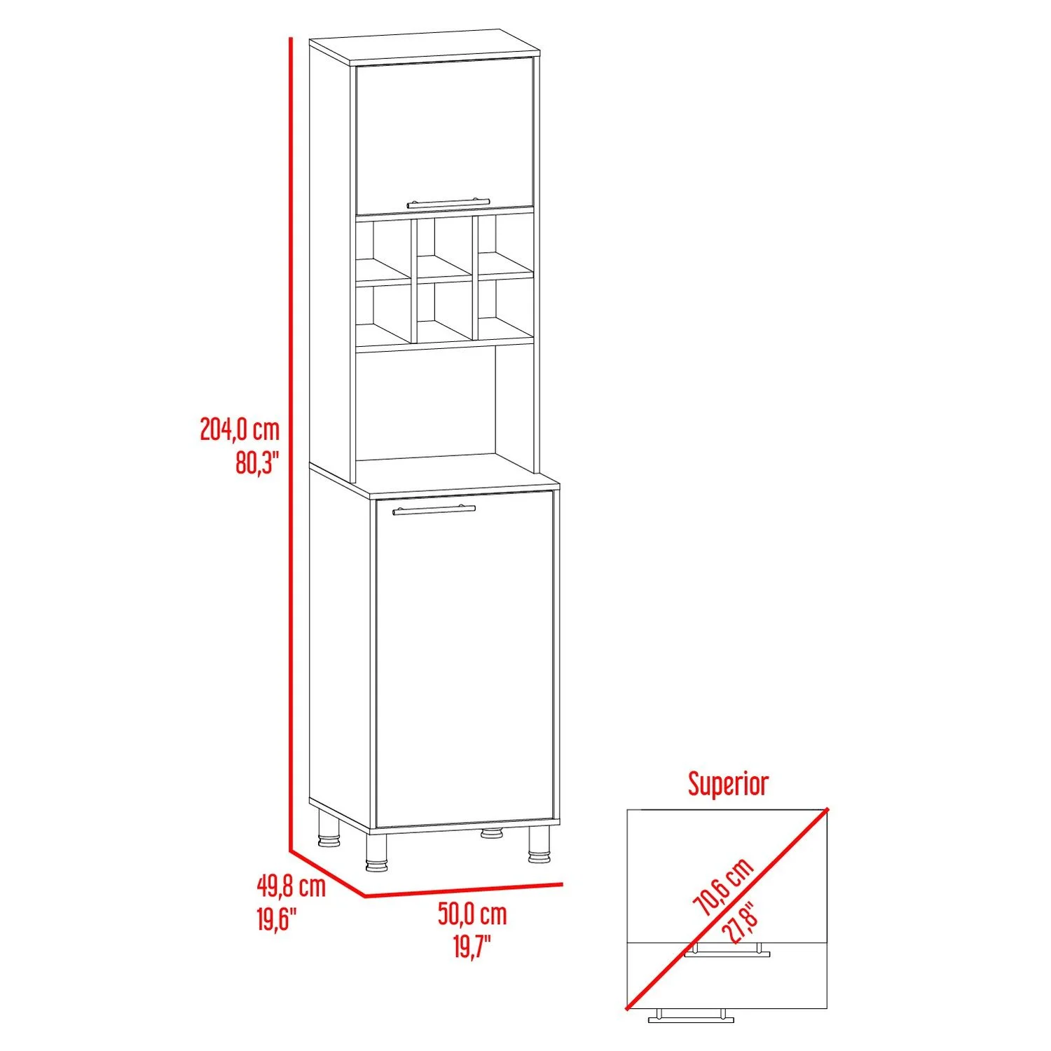 Mueble Alacena Attica 204x50x49 RTA Blanco Mqz + Capri - Imagen 7