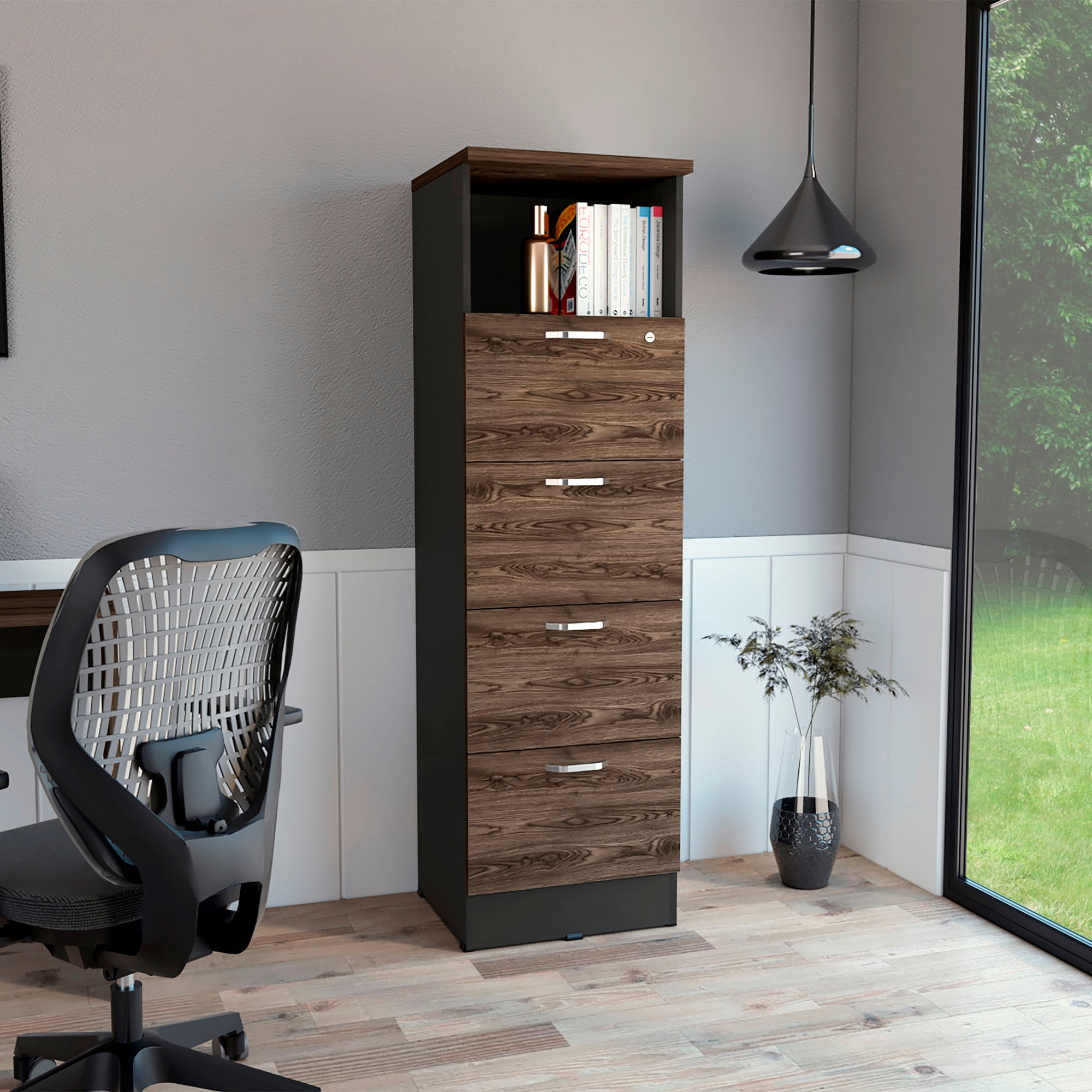 Archivador Home Office 4 Cajones + Repisa RTA Wengue Milan - Imagen 3