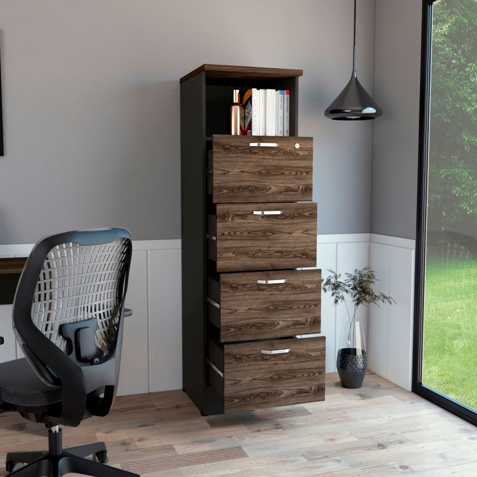Archivador Home Office 4 Cajones + Repisa RTA Wengue Milan - Imagen 4