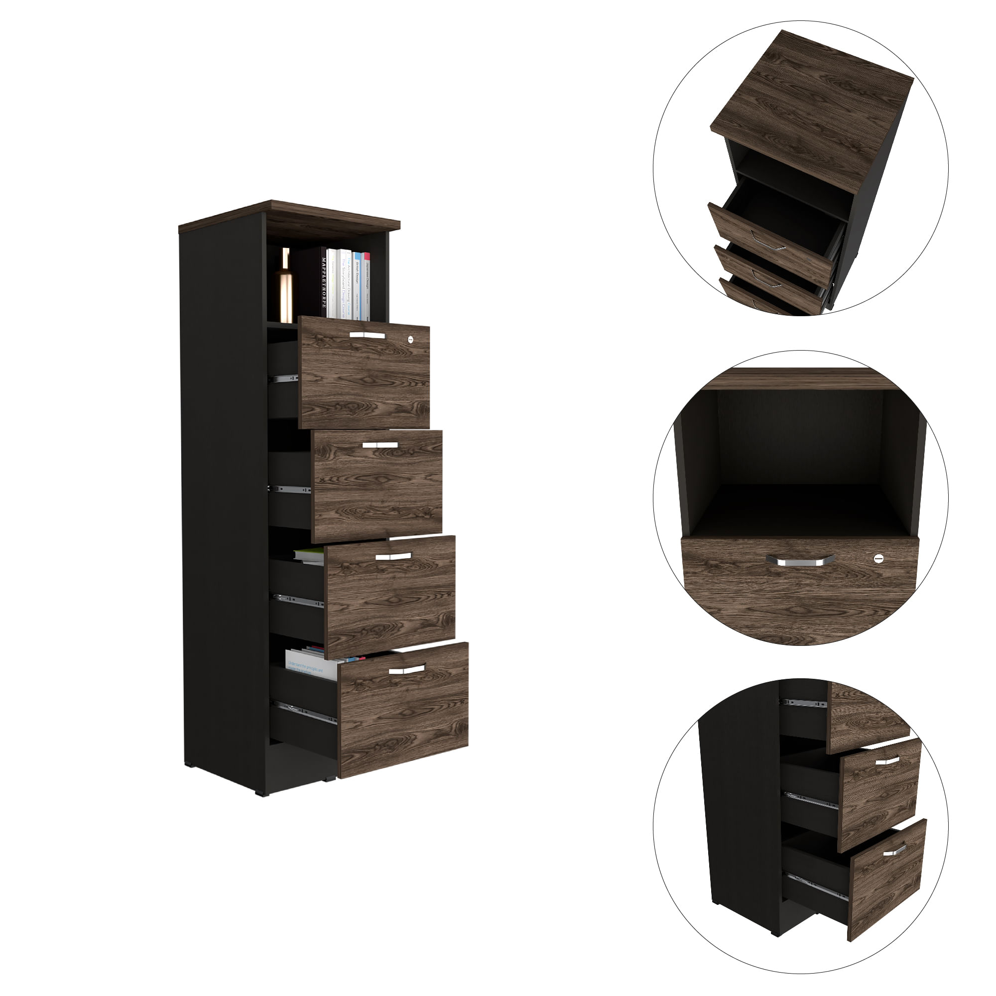 Archivador Home Office 4 Cajones + Repisa RTA Wengue Milan - Imagen 6