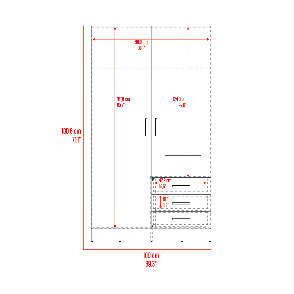 Closet 2P 3C con Espejo 180X100X48 RTA Wengue - Imagen 7
