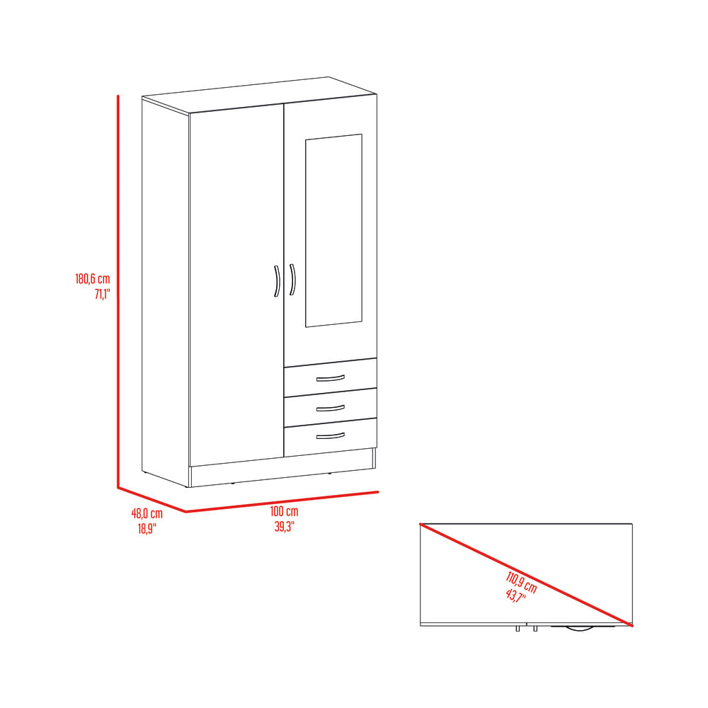 Closet 2P 3C con Espejo 180X100X48 RTA Wengue - Imagen 8