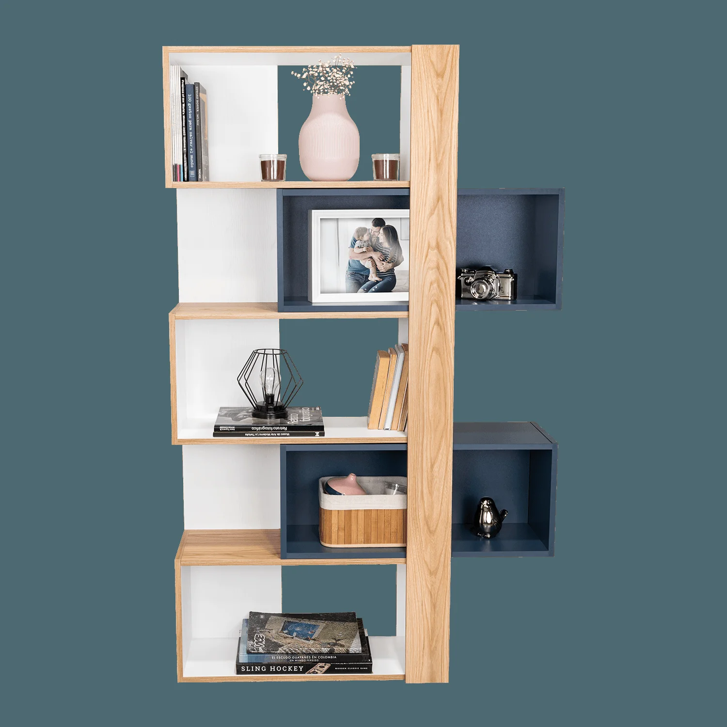 Biblioteca Beijing  161X70X28 RTA Fresno/Blanco + Azul - Imagen 2