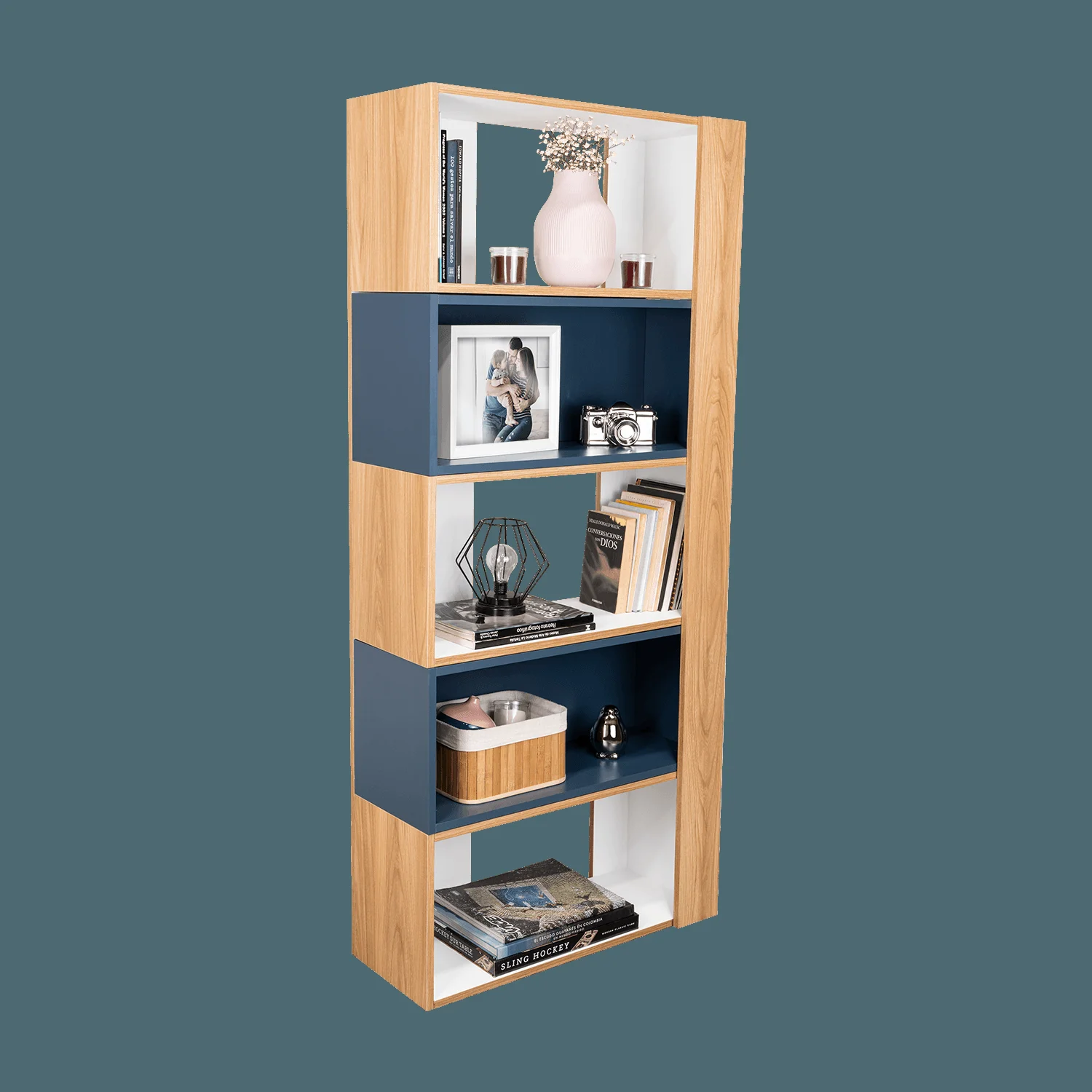 Biblioteca Beijing  161X70X28 RTA Fresno/Blanco + Azul - Imagen 4