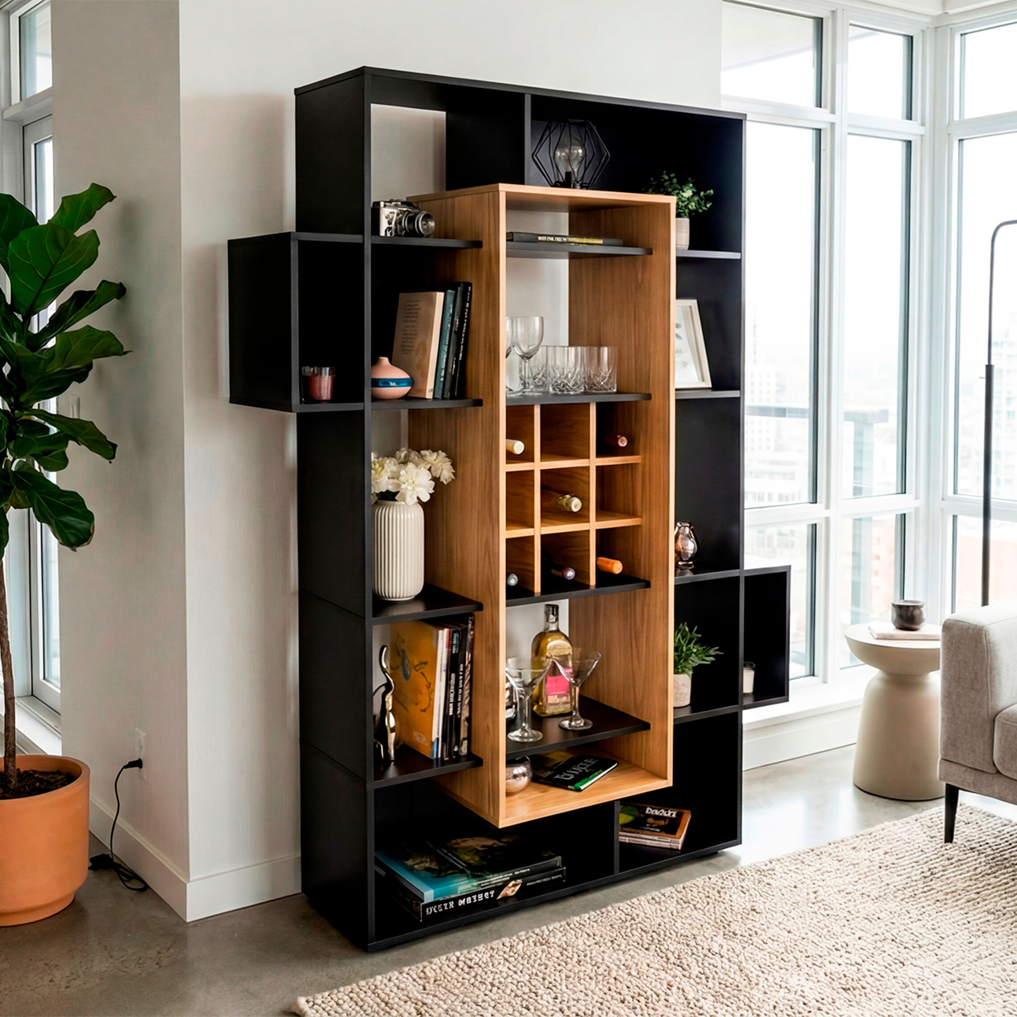 Biblioteca Bar Asimetrica Simba 180X128X38 RTA Wengue Fresno - Imagen 2