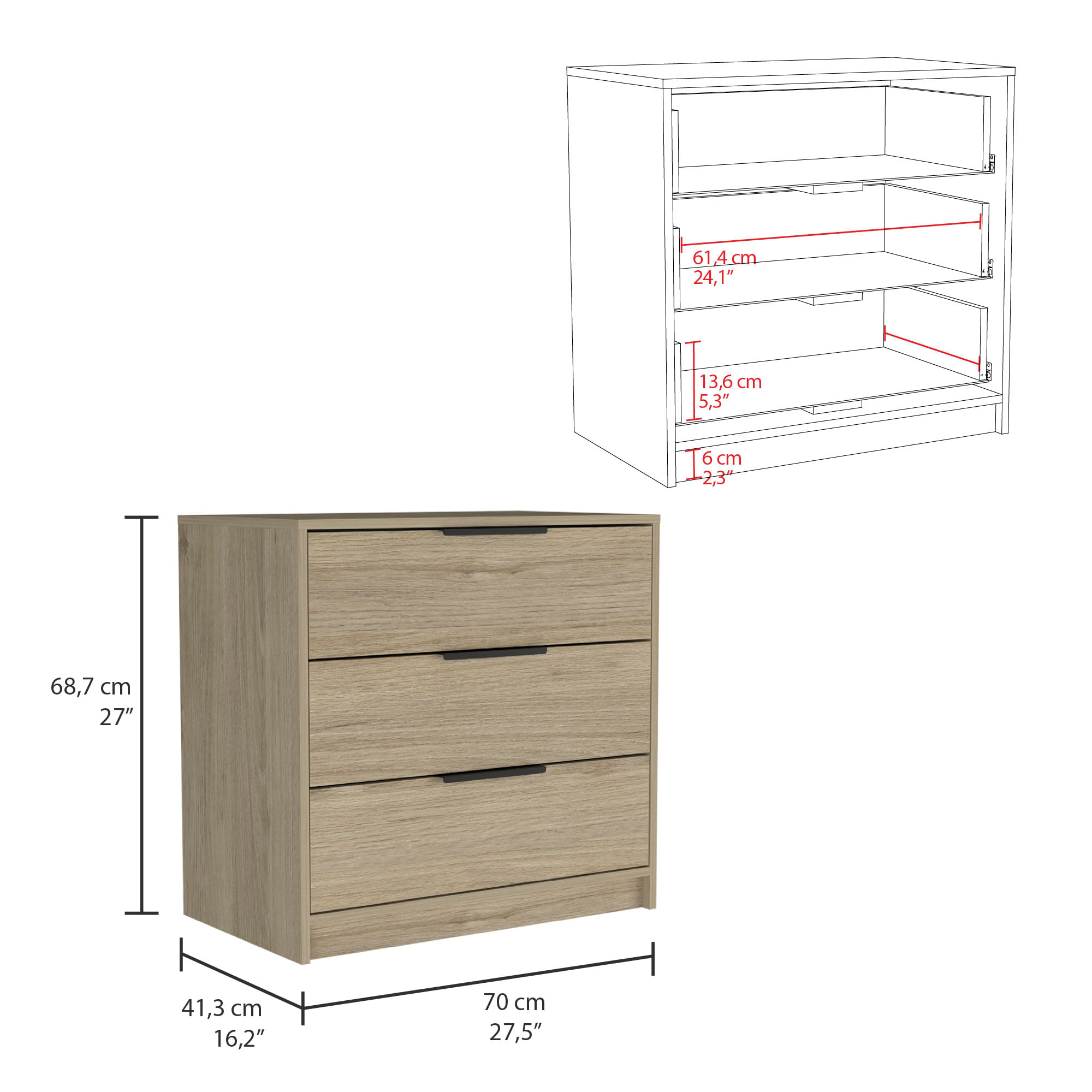 Comoda 3 Cajones Kaia RTA Rovere + Blanco - Imagen 3