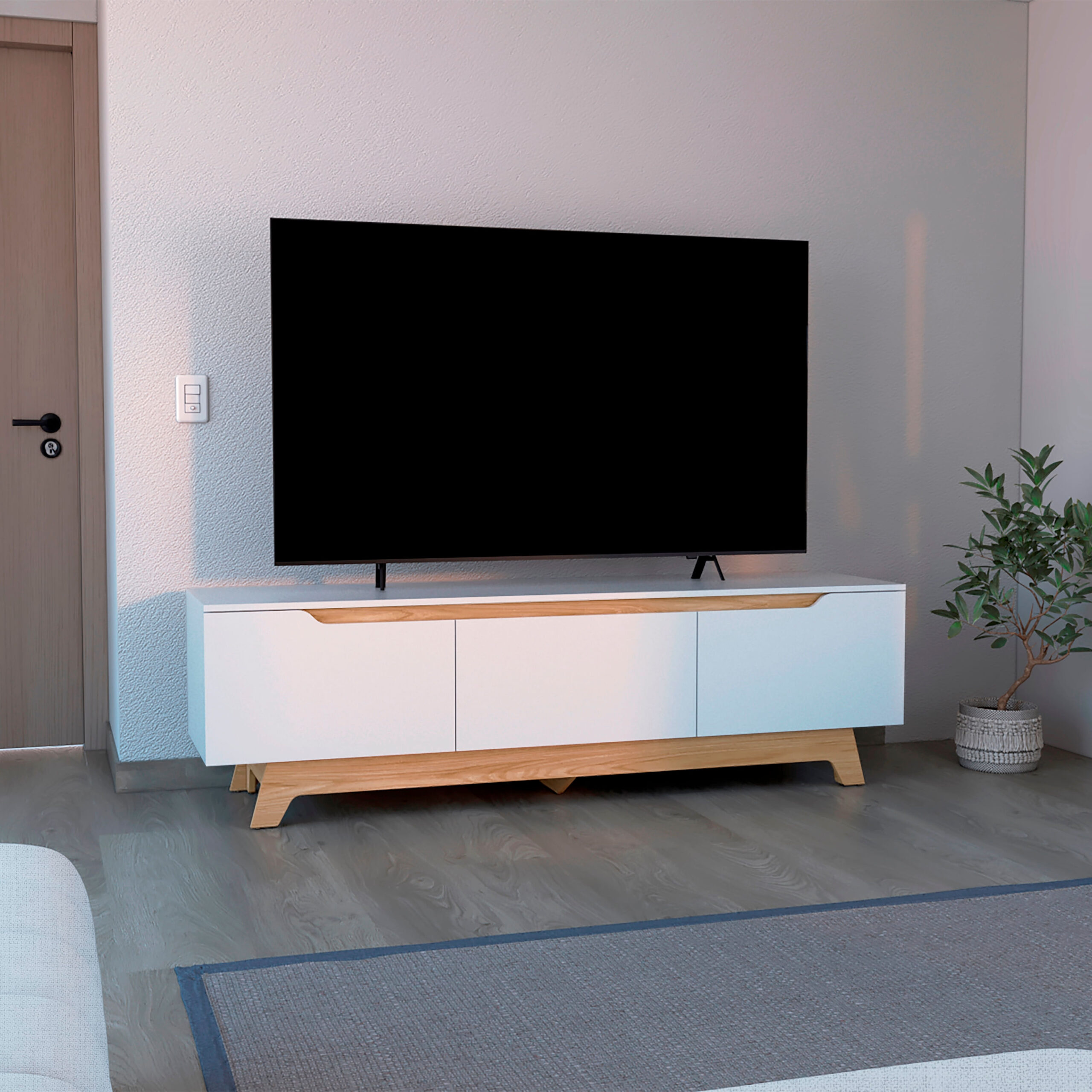 Centro de entretenimiento Woodall TV 80'' 53X180X45 RTA Blanco Fresno - Imagen 3