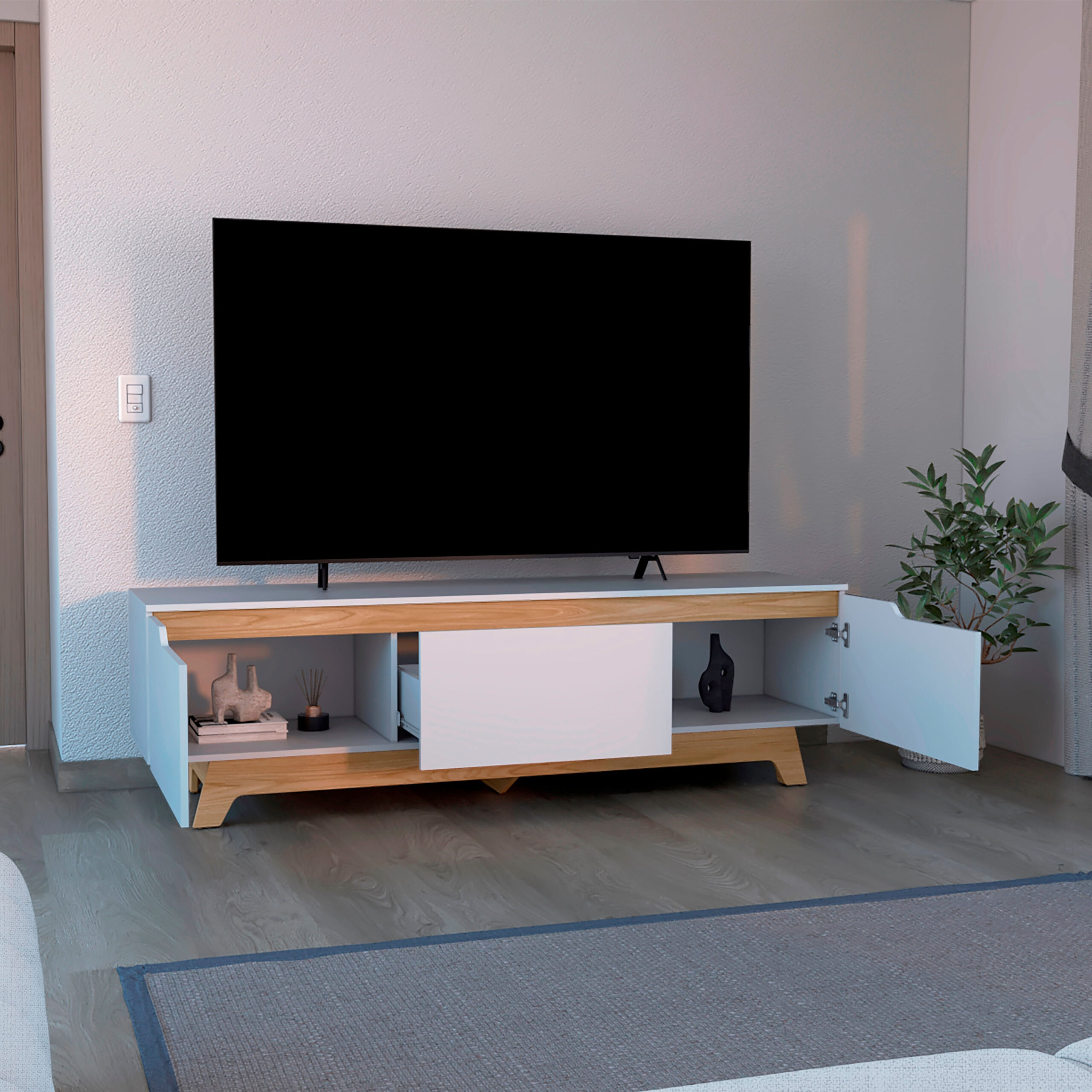 Centro de entretenimiento Woodall TV 80'' 53X180X45 RTA Blanco Fresno - Imagen 4