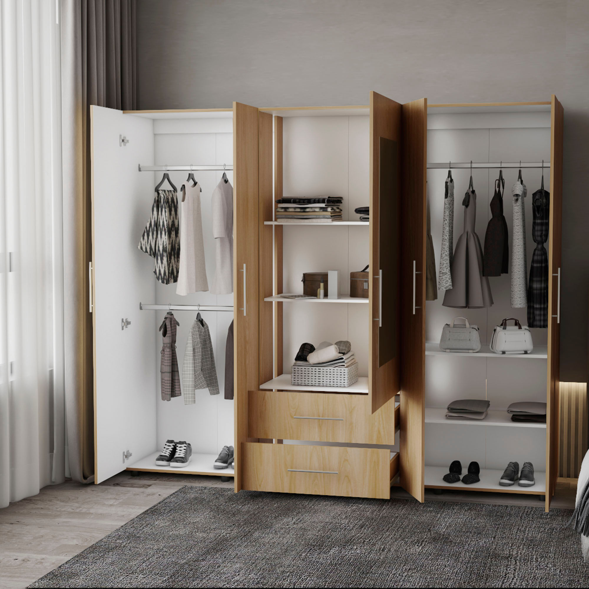 Closet Bigaf Espejo 200X230X48 RTA Fresno Eu Blanco Mqz - Imagen 2