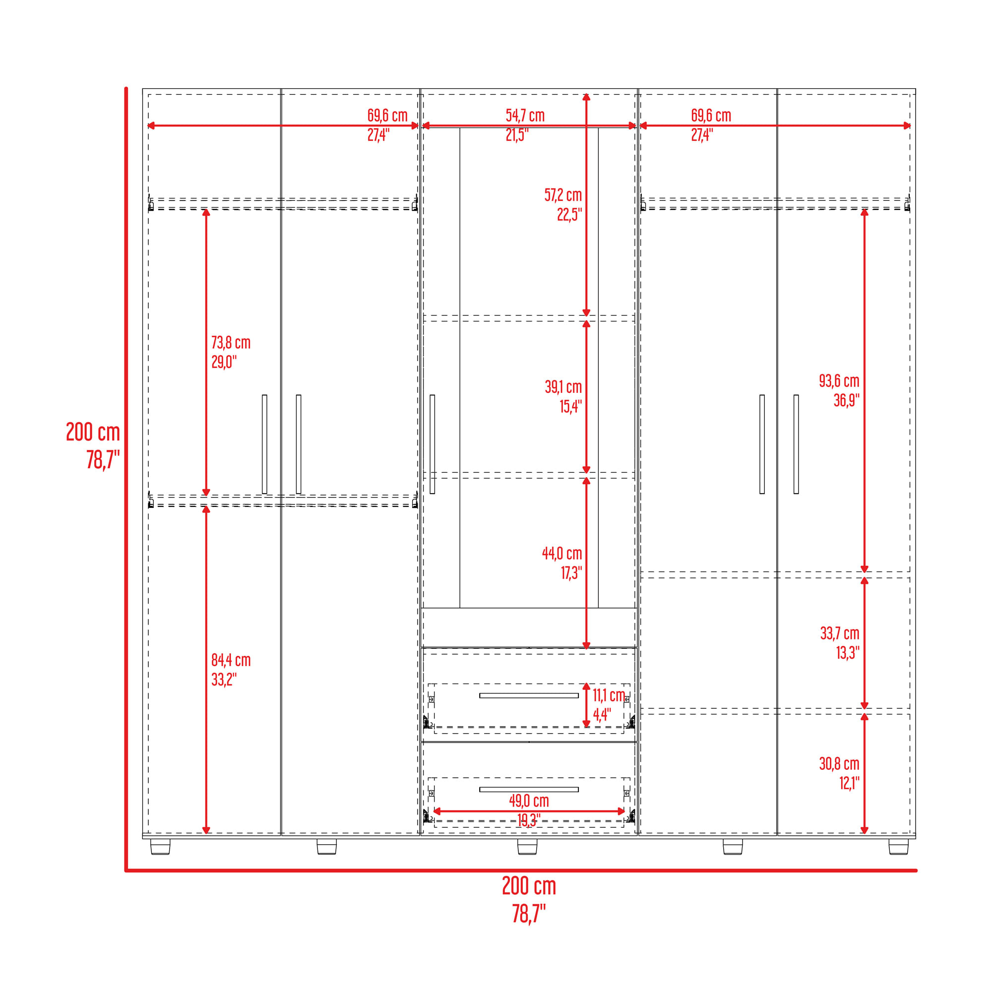 Closet Bigaf Espejo 200X230X48 RTA Fresno Eu Blanco Mqz - Imagen 5