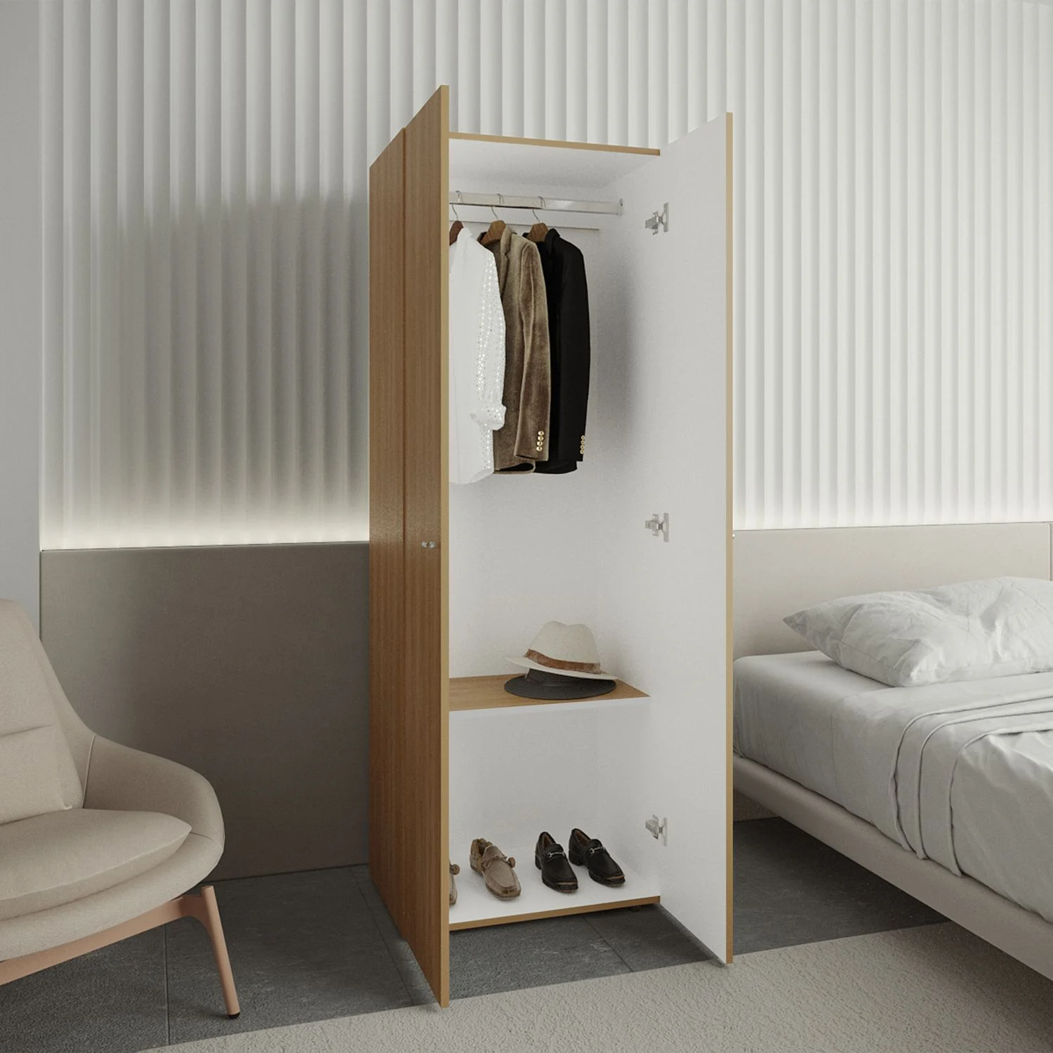 Closet 2 Puertas E1 Tuhogar 170X60X40 RTA  Fresno Blanco - Imagen 3