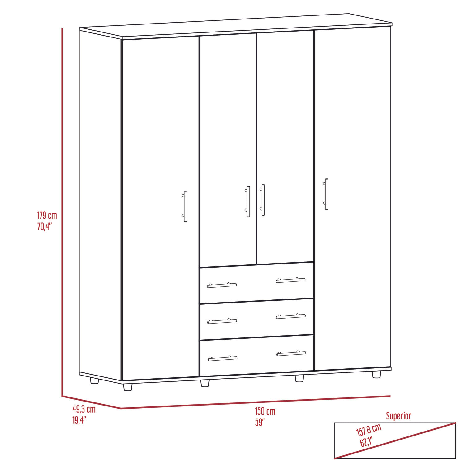 Closet Fontan 179X150X49 RTA Fresno Blanco - Imagen 7