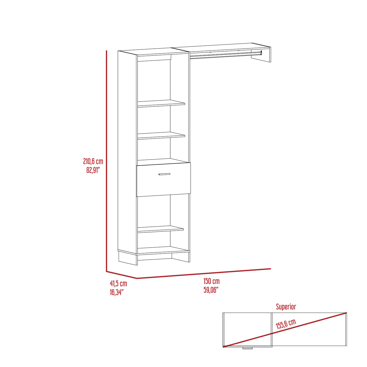 Armario Abierto 150 Manchester 210X150X41 RTA Blanco ZF - Imagen 8