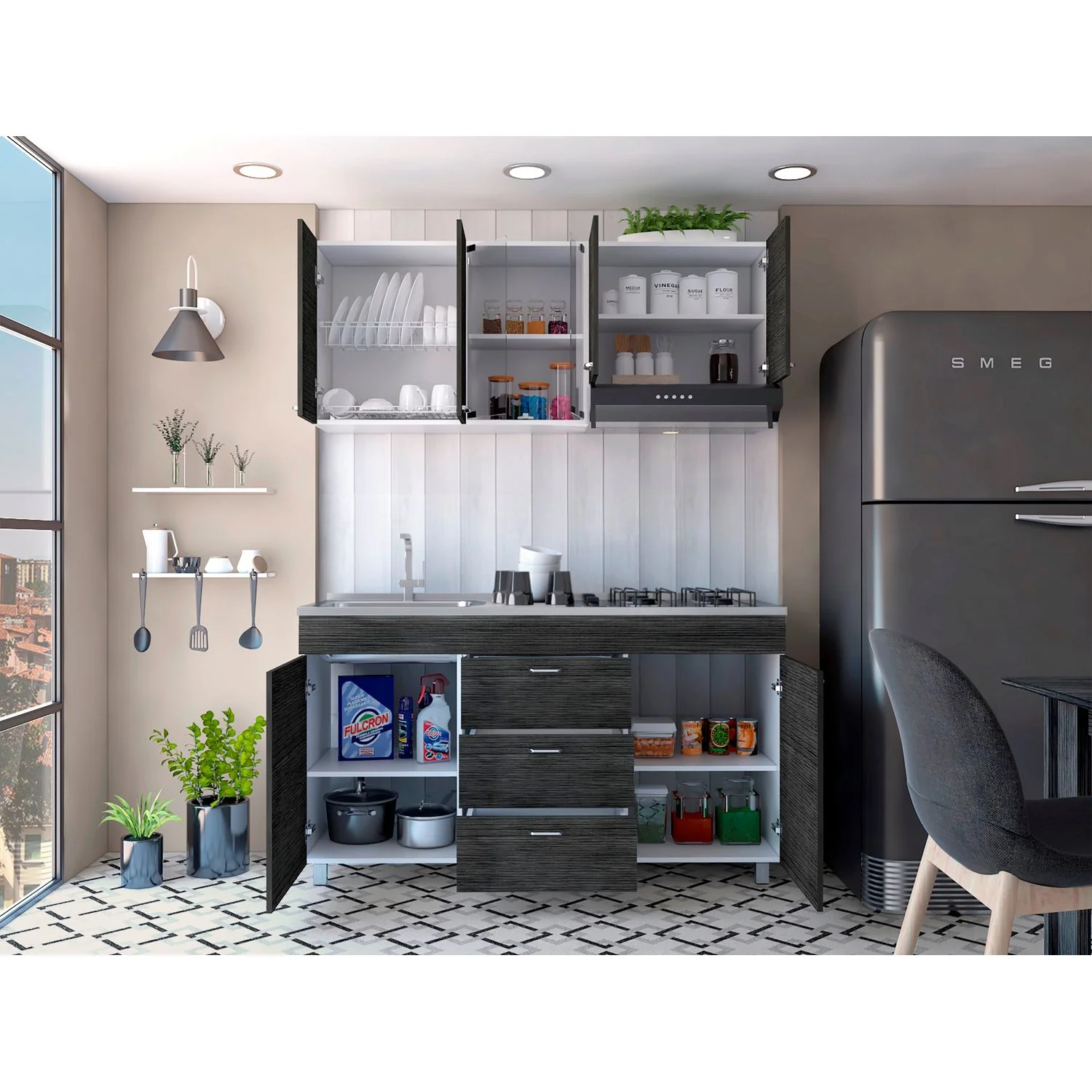 Cocina 150 Lumina RTA Blanco + Roble Gris - Imagen 5