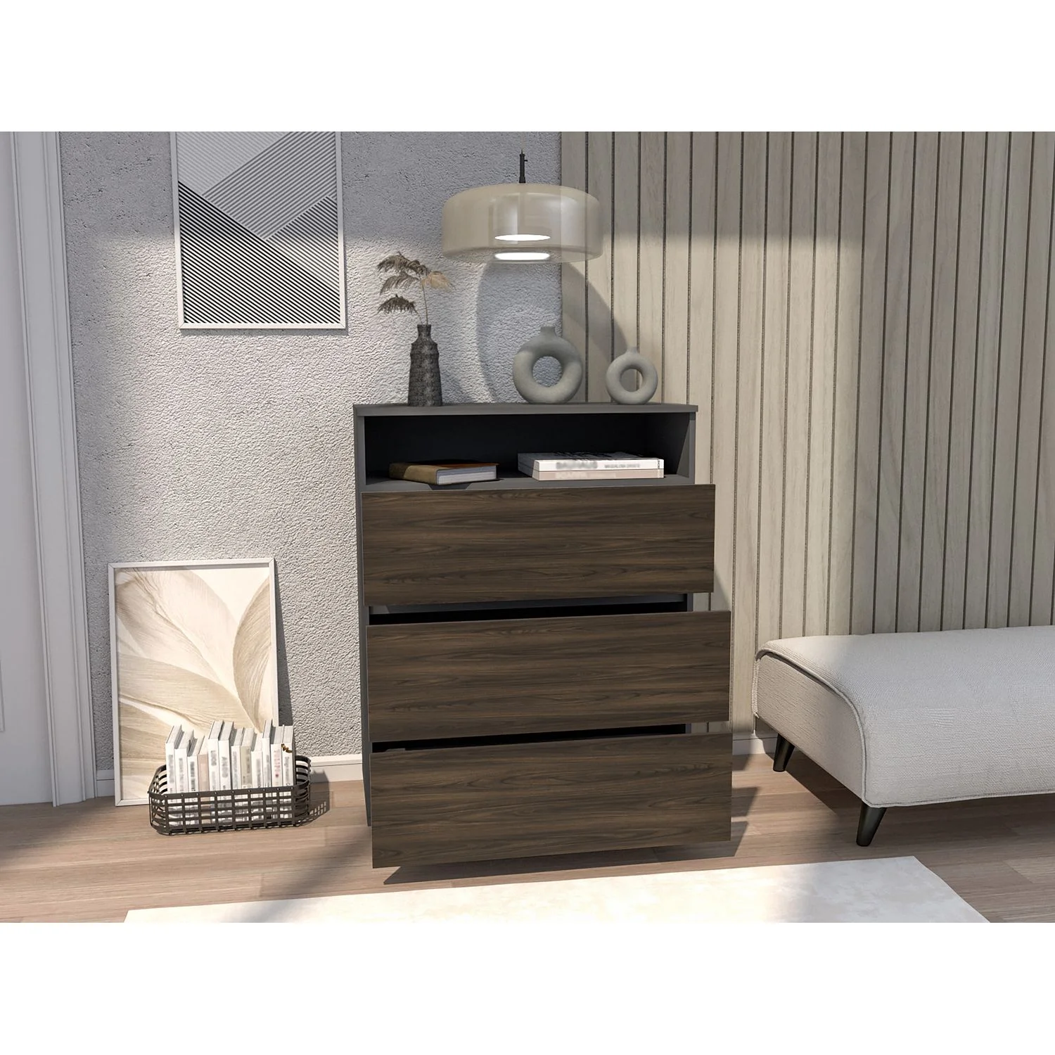 Cajonera Houck 102x80x40 RTA Plomo + Nogal Eu - Imagen 2