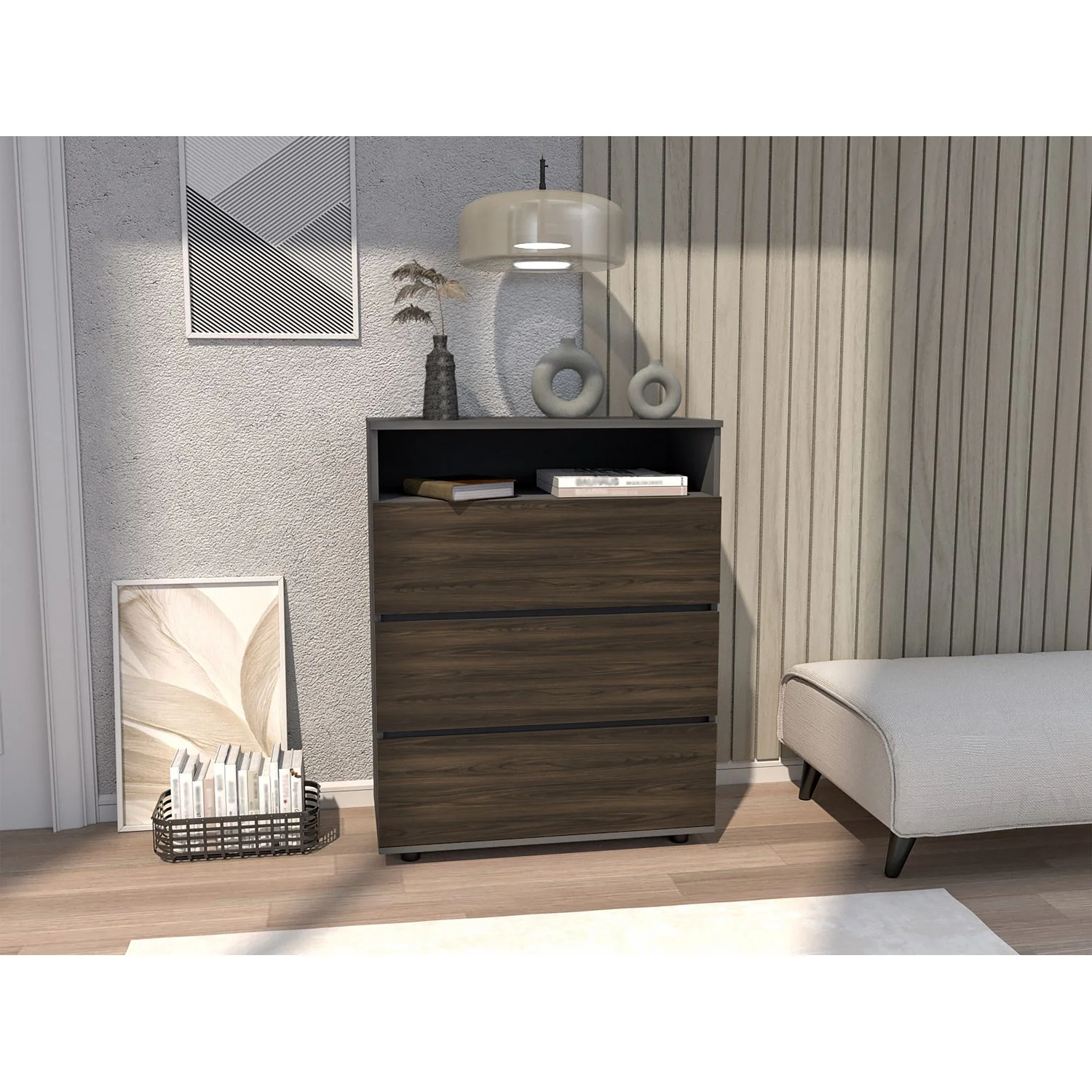 Cajonera Houck 102x80x40 RTA Plomo + Nogal Eu - Imagen 3