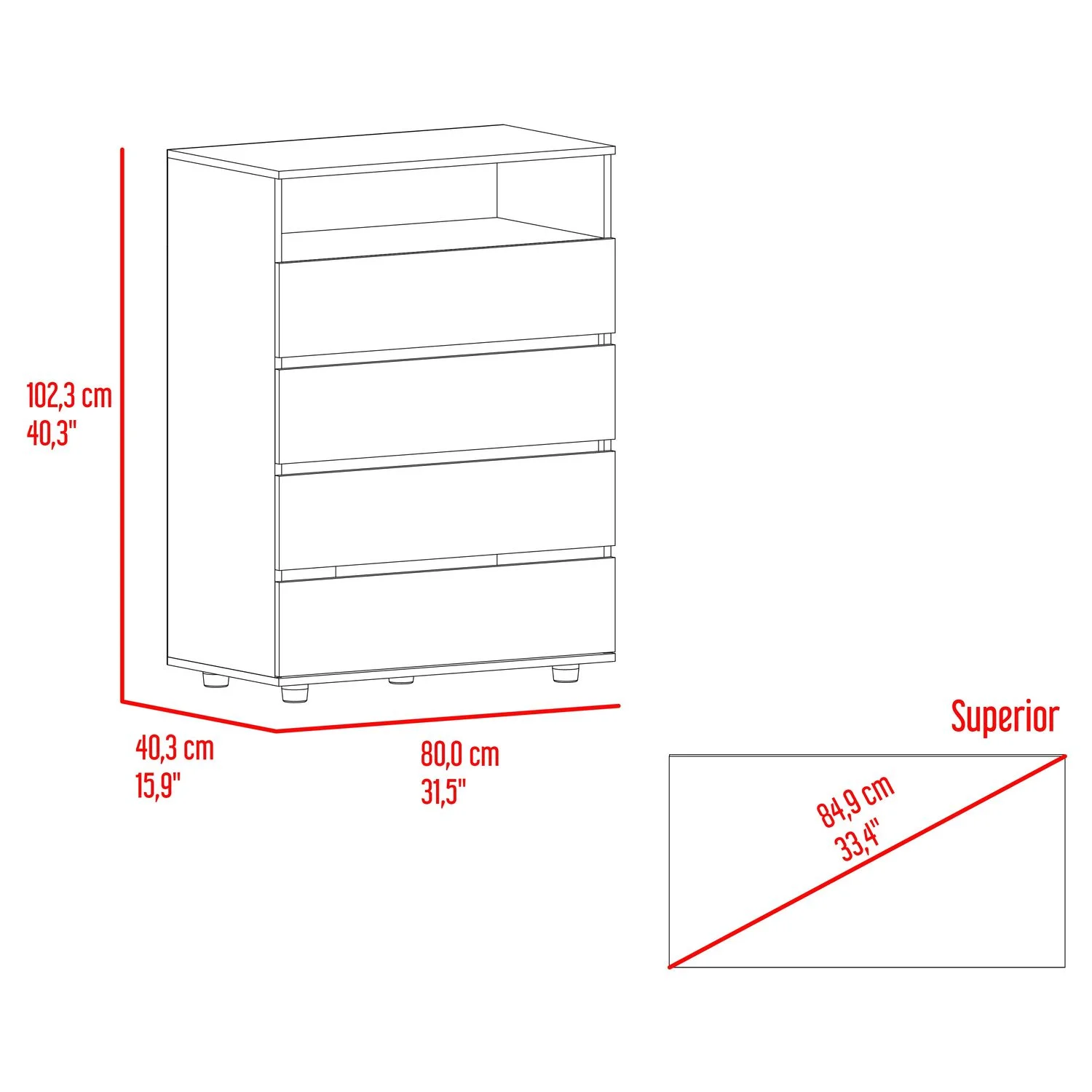 Cajonera Houck 102x80x40 RTA Plomo + Nogal Eu - Imagen 7