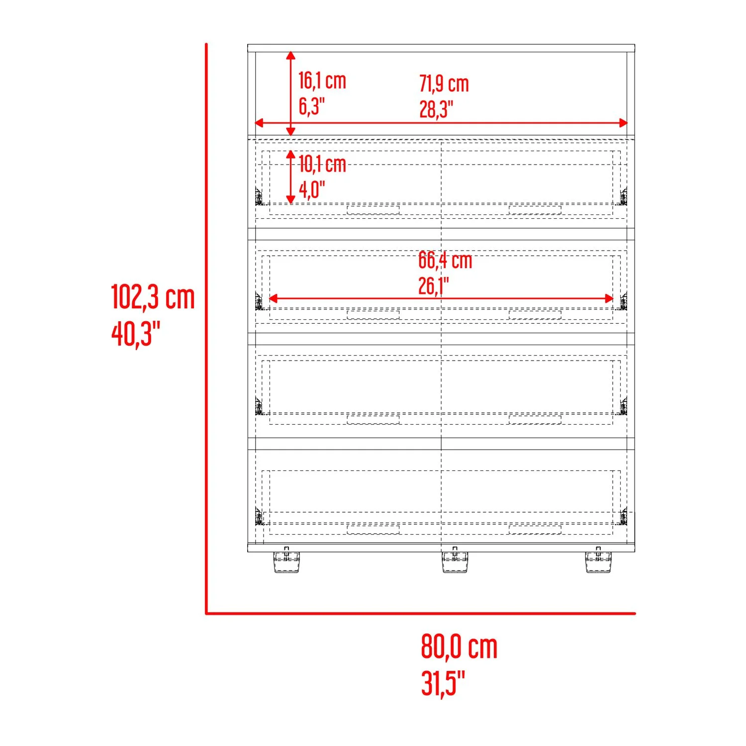 Cajonera Houck 102x80x40 RTA Plomo + Nogal Eu - Imagen 8