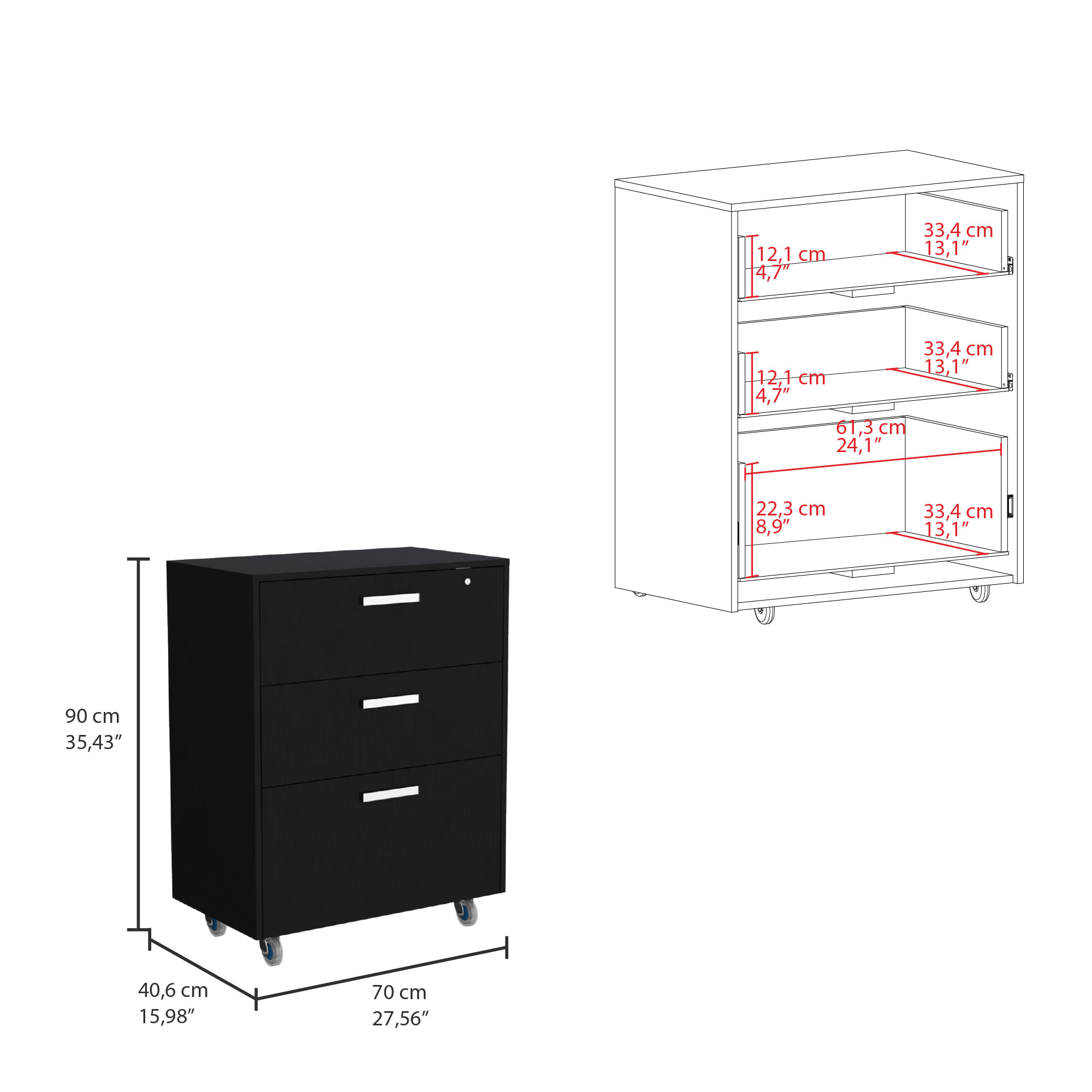 Gabinete 3 Cajones Bajo 90X70 RTA Wengue - Imagen 5