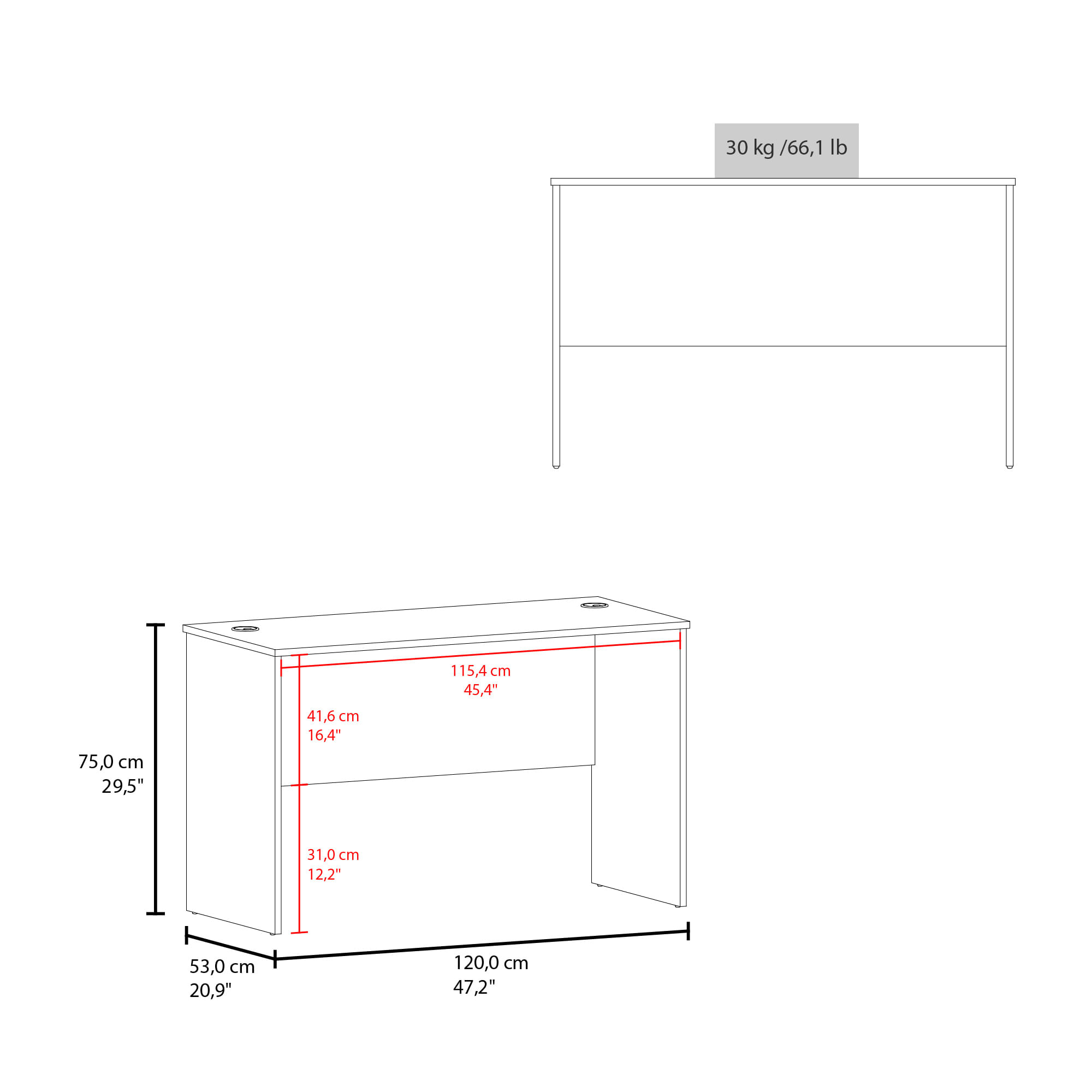 Mesa Escritorio Malibu 75X120X53 RTA Blanco ZF - Imagen 5