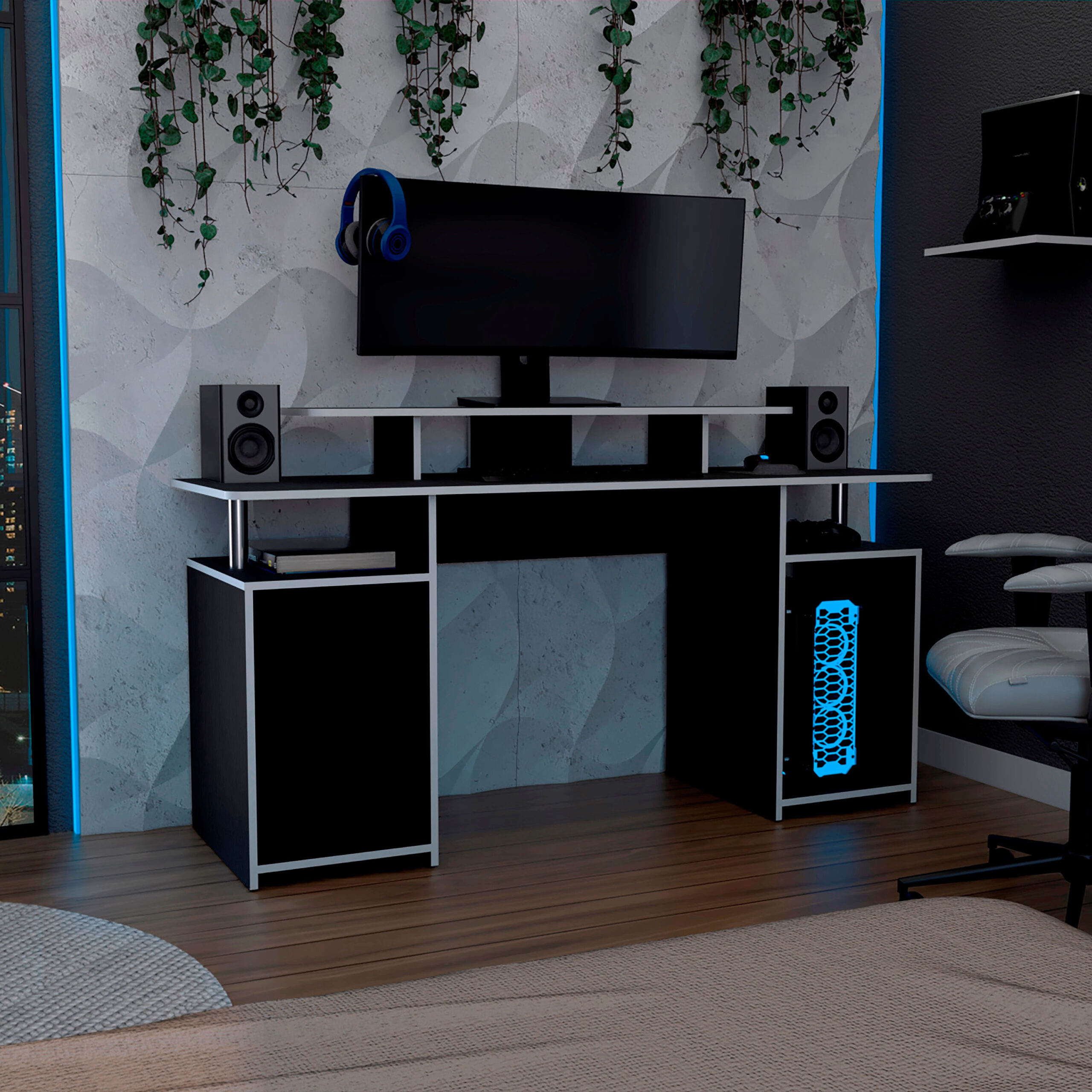Escritorio Gamer Keria 88 X 157 RTA Wengue Blanco - Imagen 1