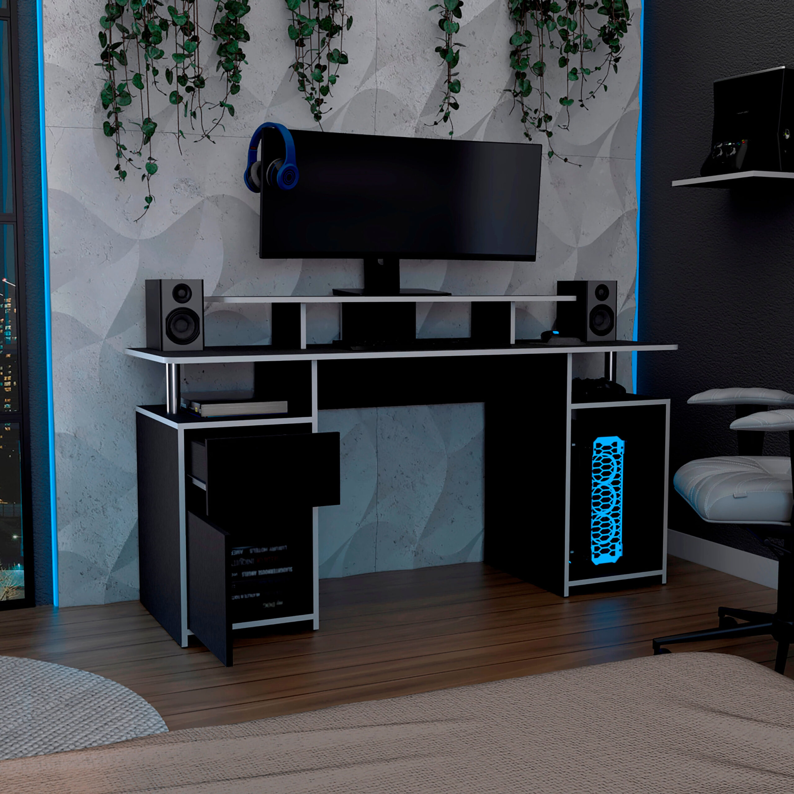 Escritorio Gamer Keria 88 X 157 RTA Wengue Blanco - Imagen 2