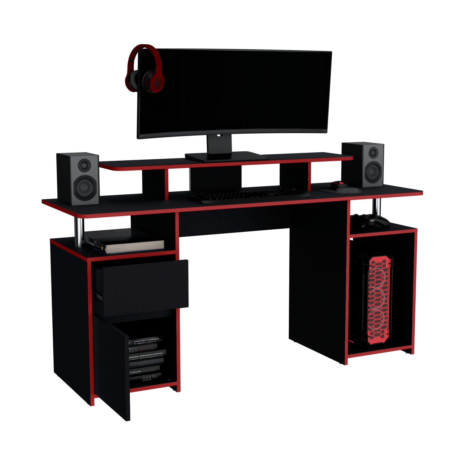 Escritorio Gamer Keria 2.0 88X167X50 RTA Wengue Rojo - Imagen 1