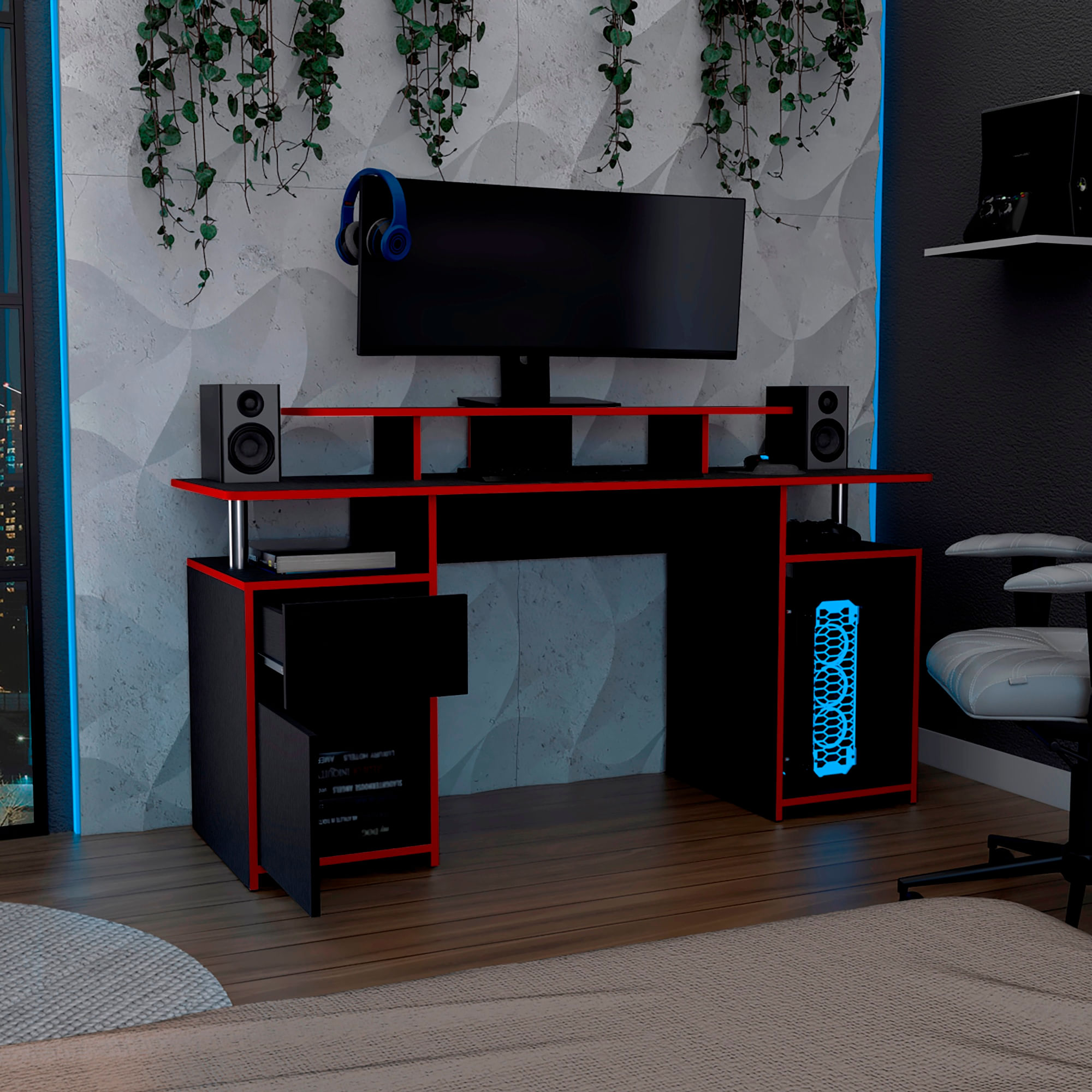 Escritorio Gamer Keria 2.0 88X167X50 RTA Wengue Rojo - Imagen 2