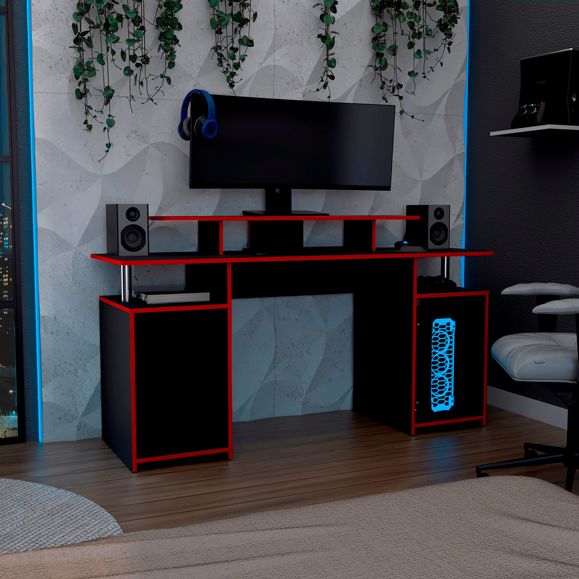 Escritorio Gamer Keria 2.0 88X167X50 RTA Wengue Rojo - Imagen 3