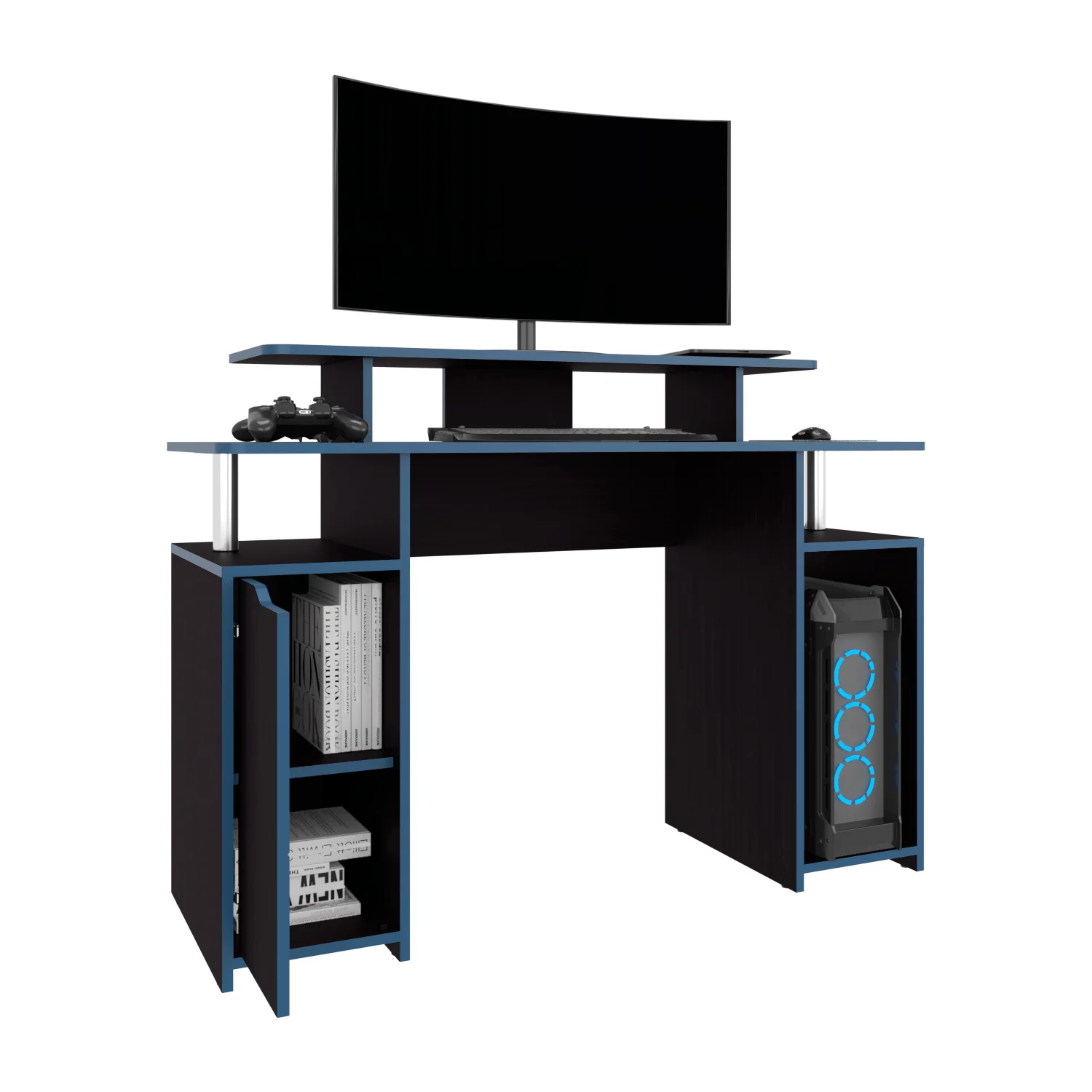 Escritorio Gamer Keria 88x120x45 RTA Wengue + Azul ZF - Imagen 1
